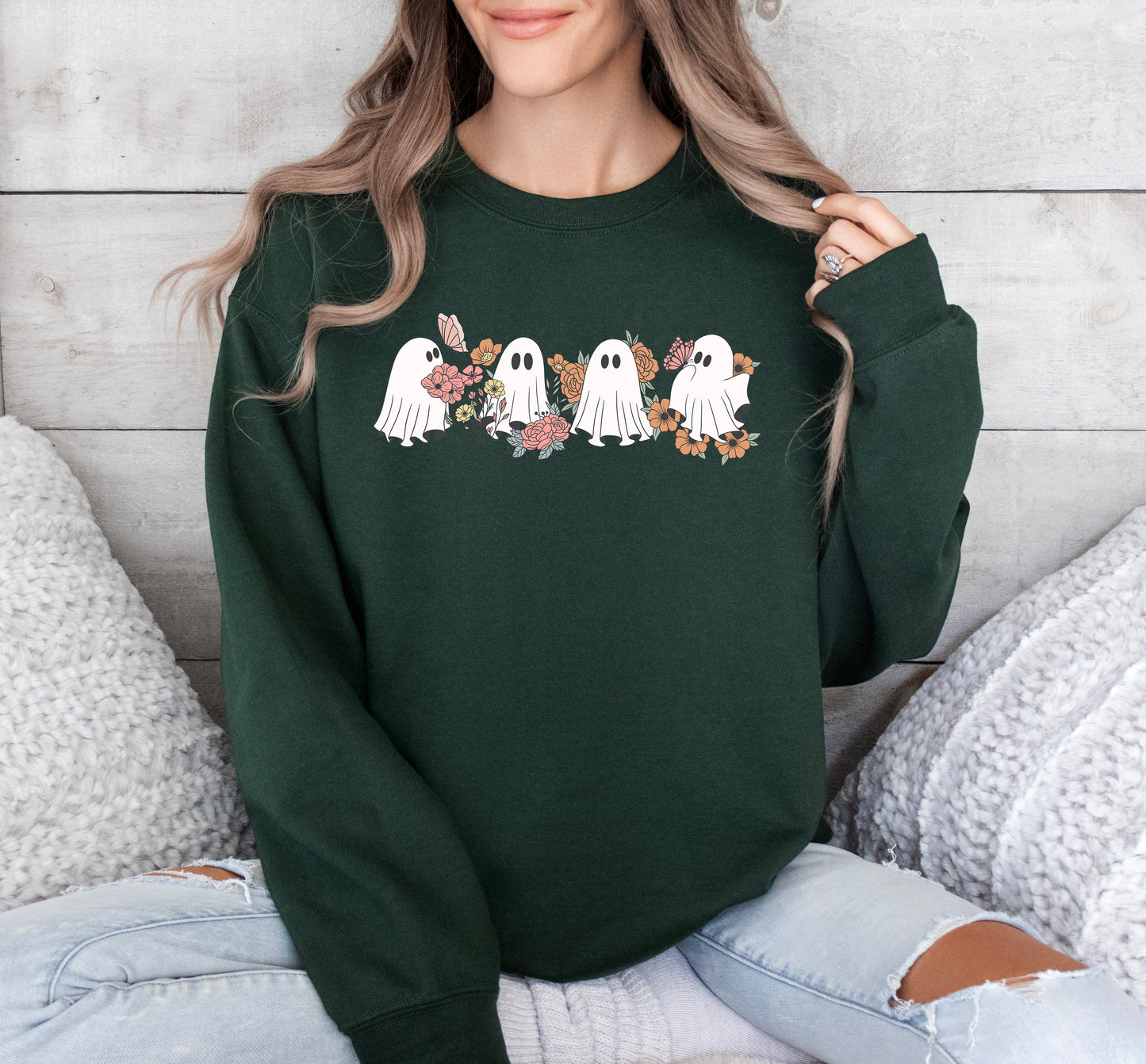 Cute Ghosts Floral Print Halloween Sweatshirt