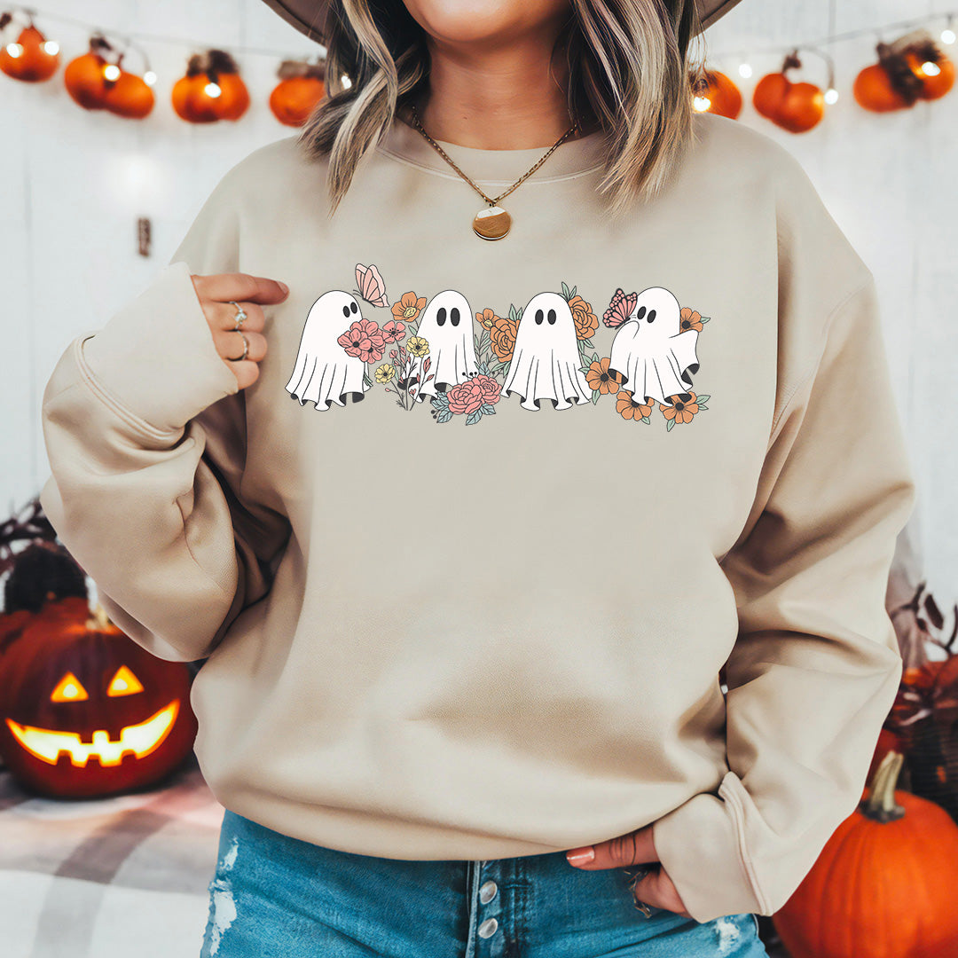 Cute Ghosts Floral Print Halloween Sweatshirt