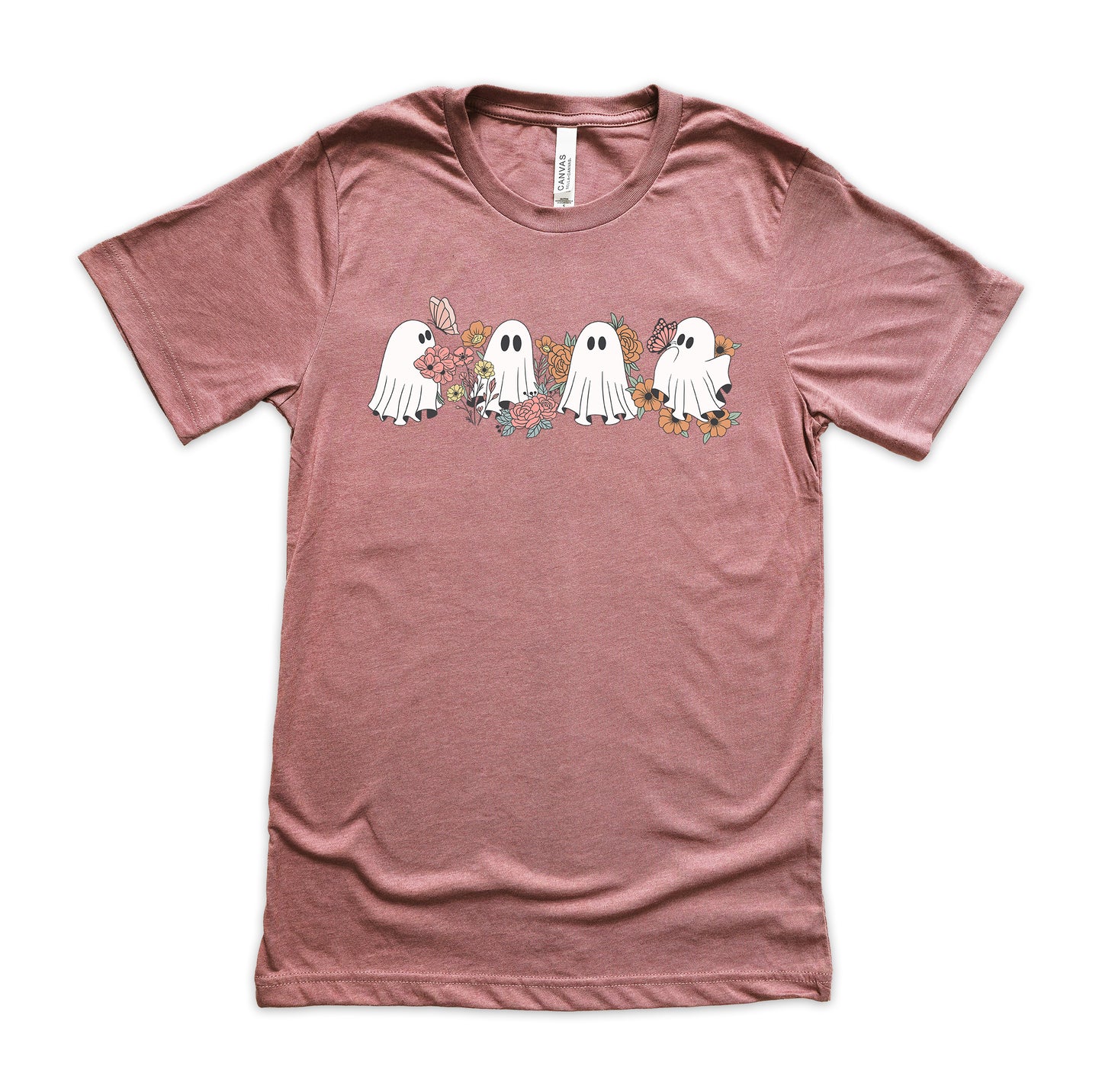 Cute Floral Ghosts Halloween Shirt | Light Garment