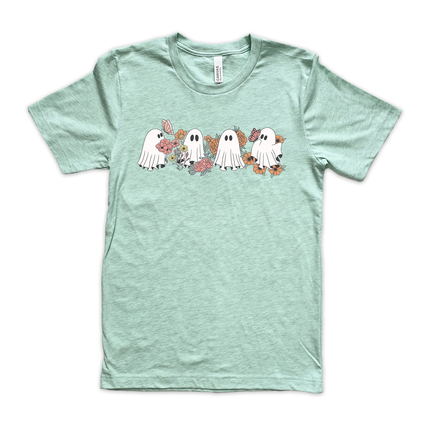 Cute Floral Ghosts Halloween Shirt | Light Garment