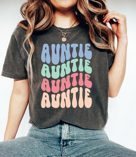 Retro Auntie Shirt | Comfort Colors Vintage Style Aunt Shirt Retro Wave