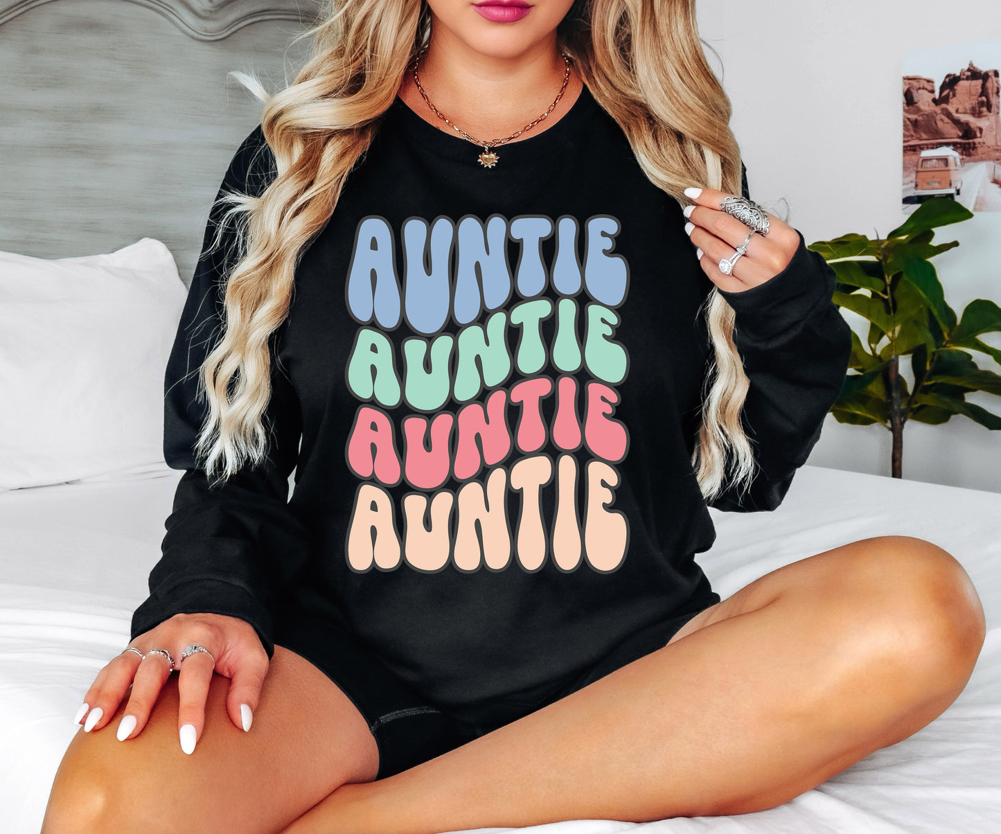 Retro Auntie Shirt Long Sleeve | Aunt Shirt Retro Wave