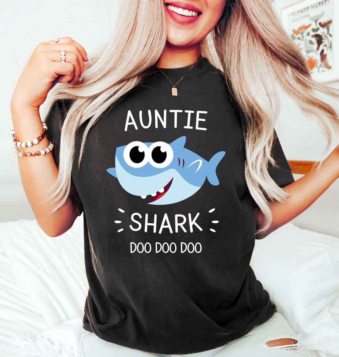 Auntie Shark Shirt | Comfort Colors Vintage Style Aunt Shirt