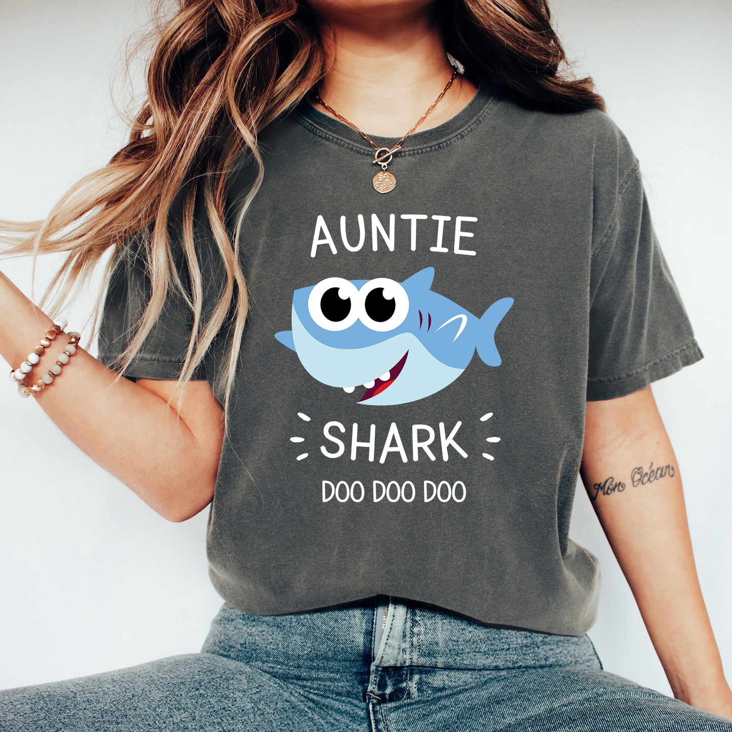 Auntie Shark Shirt | Comfort Colors Vintage Style Aunt Shirt