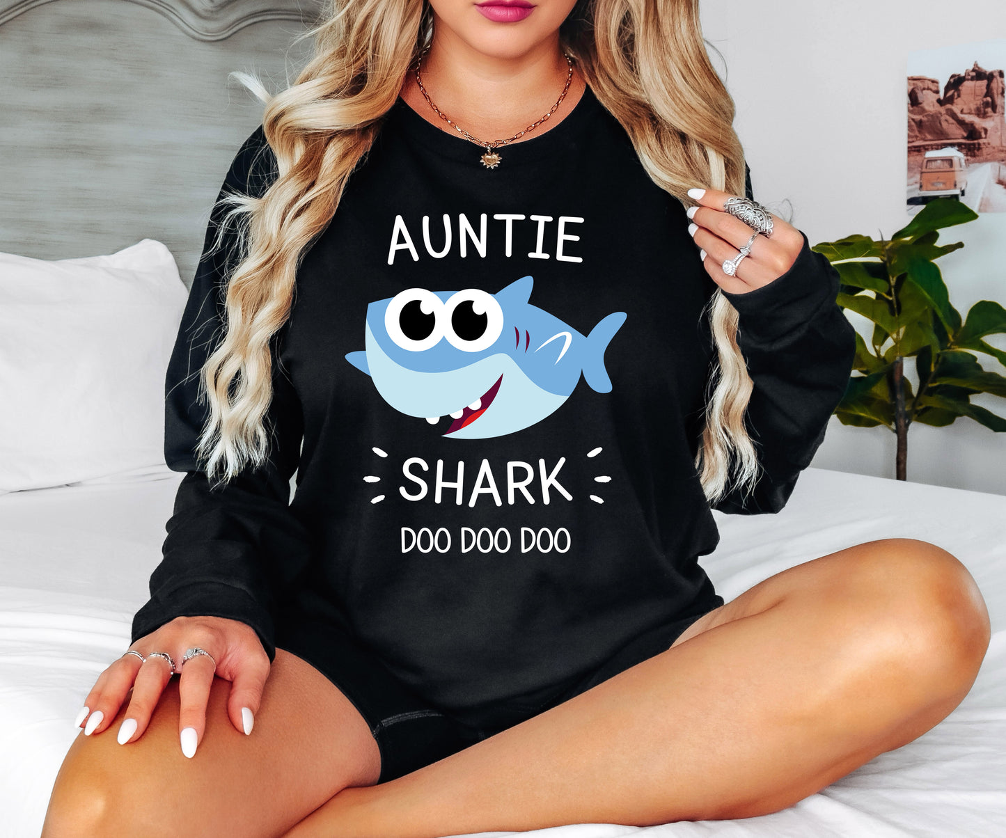 Auntie Shark Shirt Long Sleeve | Long Sleeve Aunt Shirt