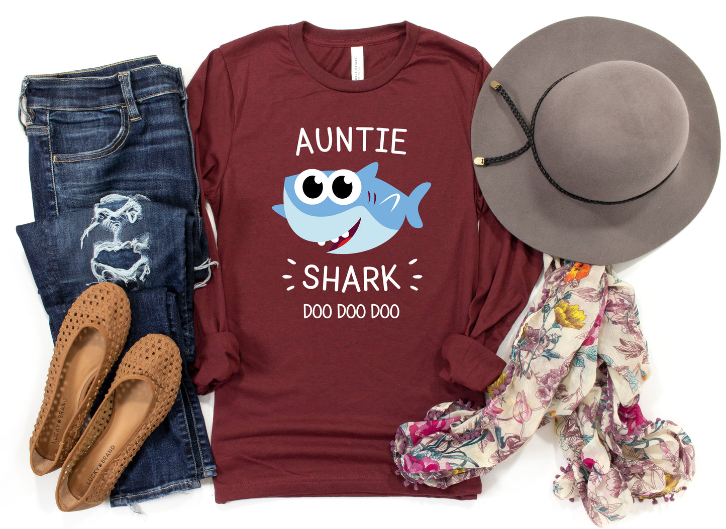 Auntie Shark Shirt Long Sleeve | Long Sleeve Aunt Shirt