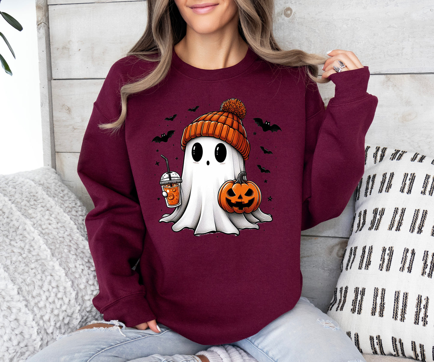 Cute Beanie Ghost Halloween Sweatshirt