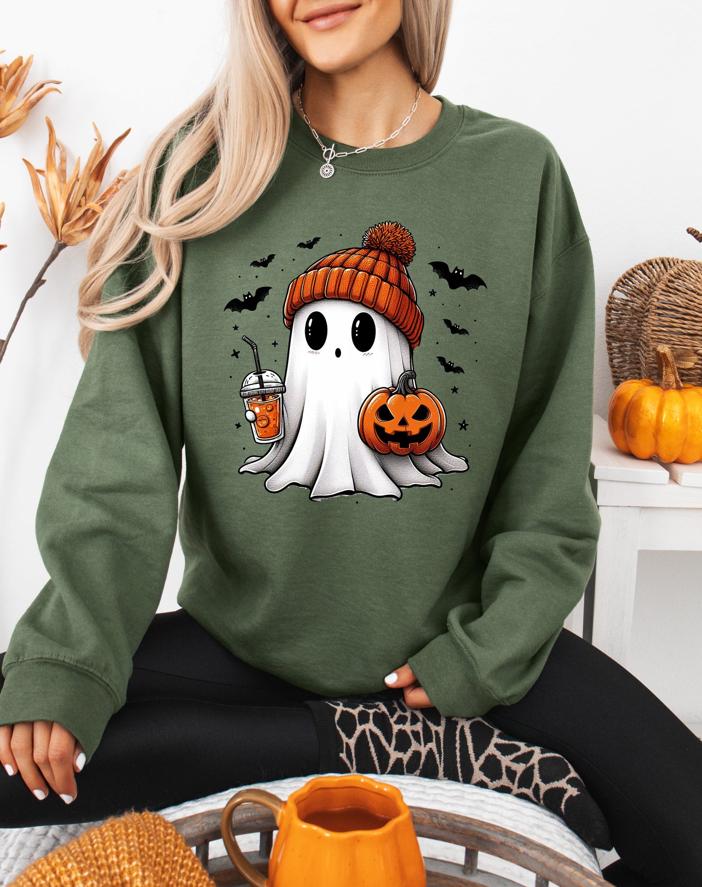 Cute Beanie Ghost Halloween Sweatshirt