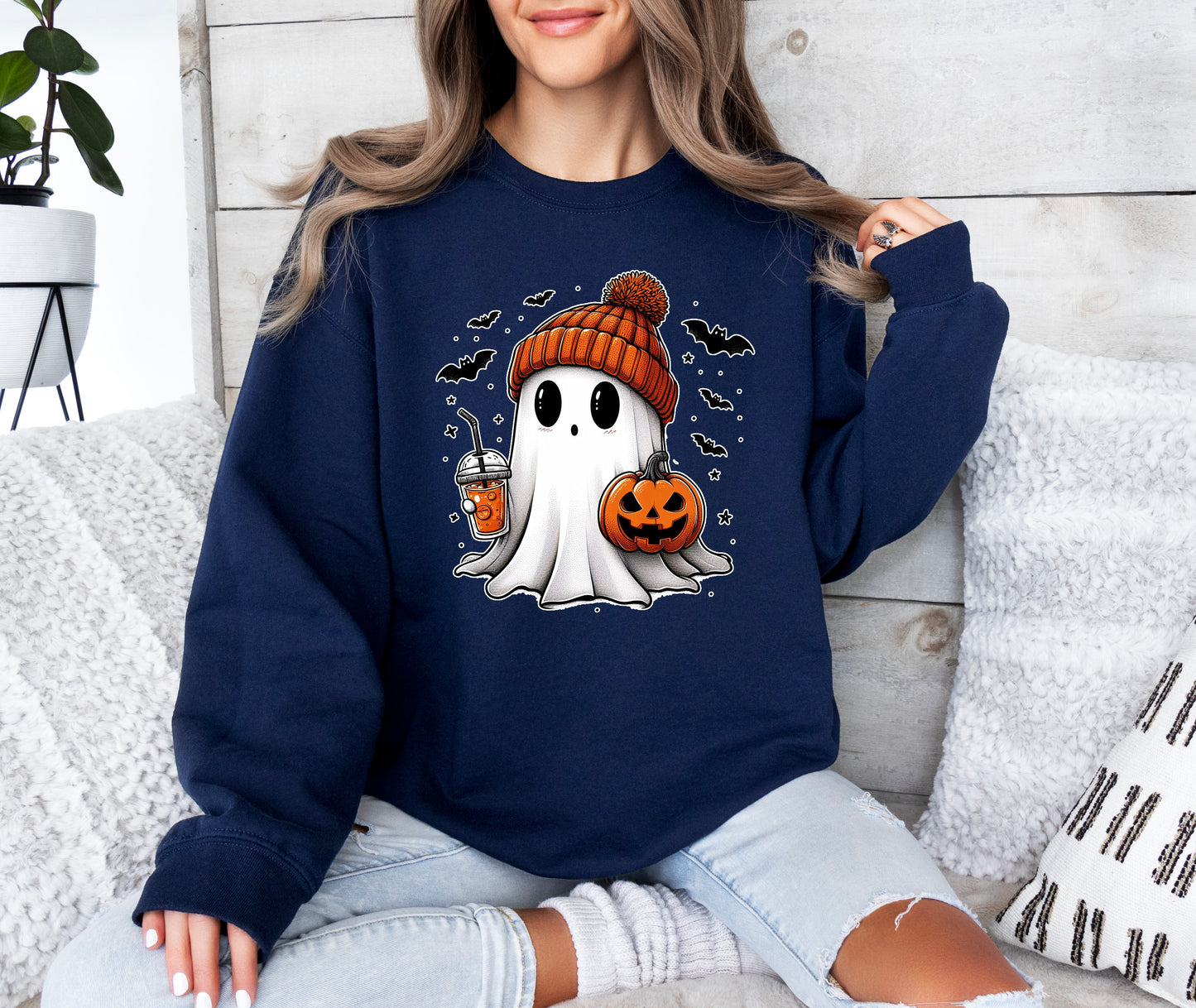 Cute Beanie Ghost Halloween Sweatshirt