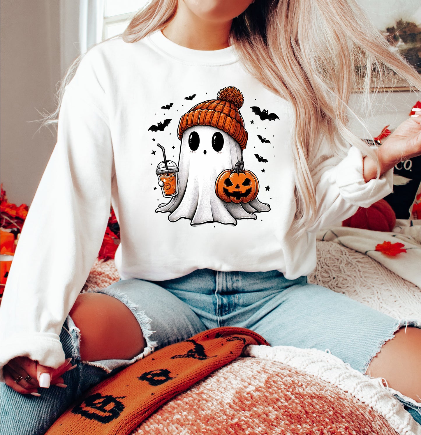 Cute Beanie Ghost Halloween Sweatshirt