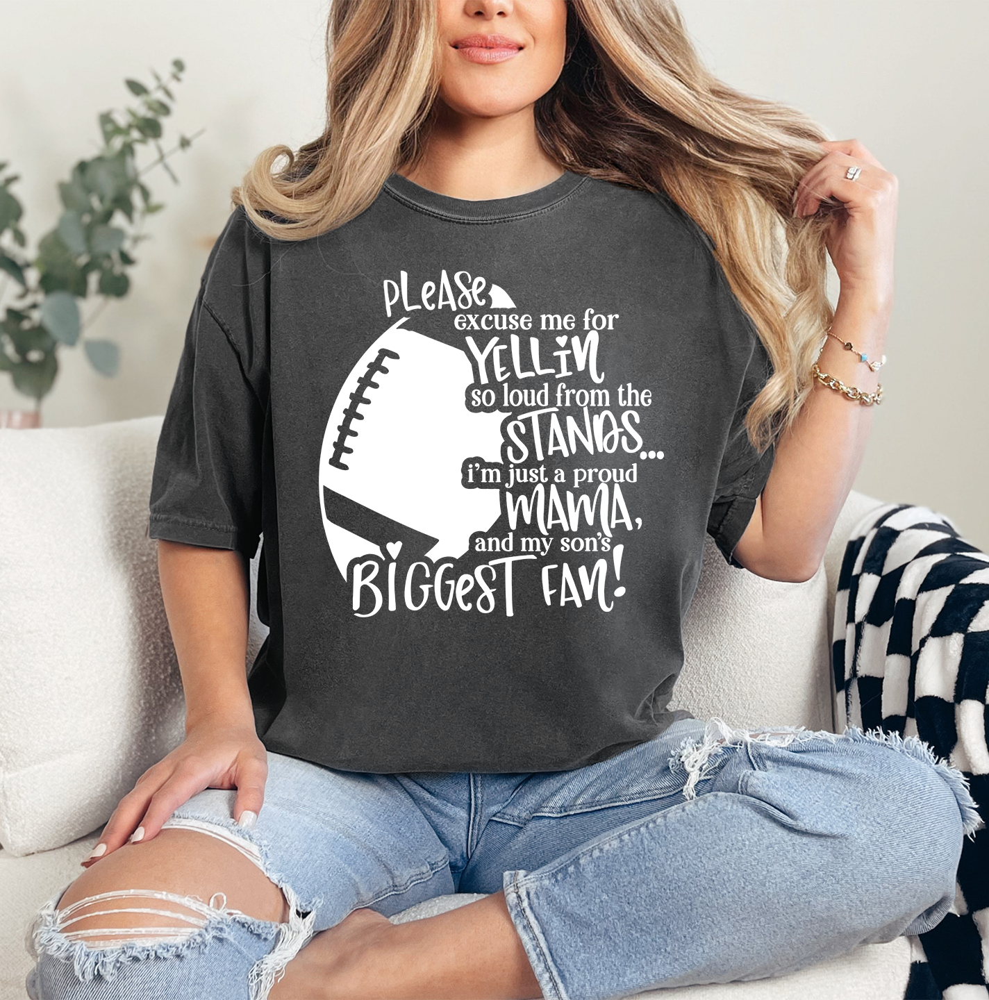 Son's Biggest Fan Football Mom Shirt | Comfort Colors Vintage Style Mom Shirt