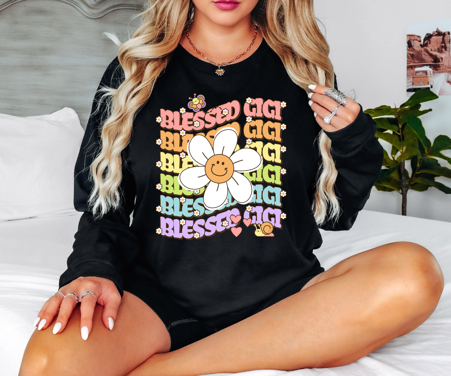 Blessed Gigi Retro Daisy Long Sleeve Shirt | Long Sleeve Gigi Shirt