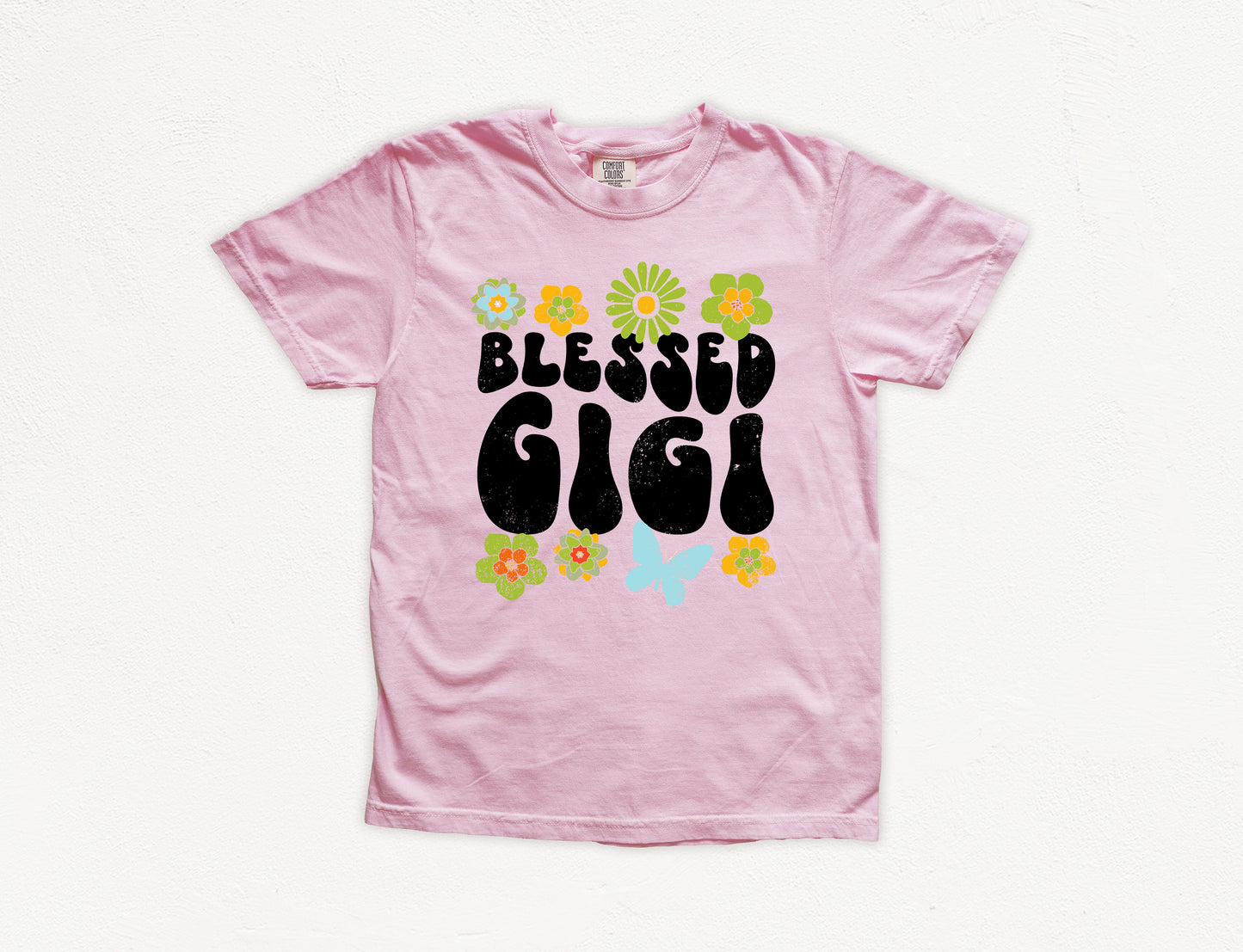 Blessed Gigi Retro Flowers Shirt | Comfort Colors Vintage Style Gigi Shirt