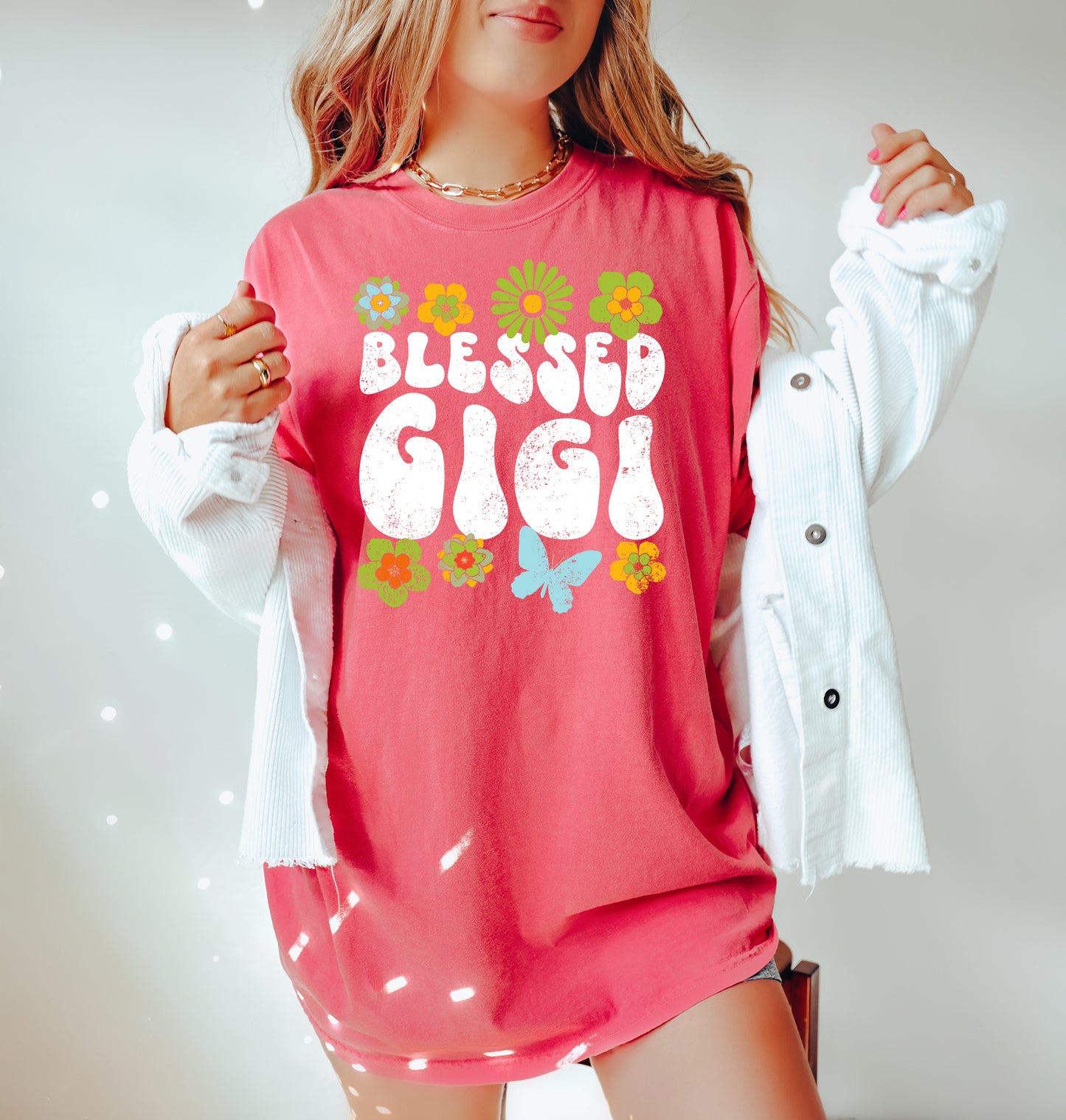 Blessed Gigi Retro Flowers Shirt | Comfort Colors Vintage Style Gigi Shirt