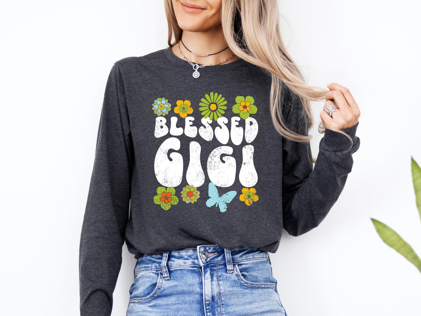 Blessed Gigi Retro Flowers Shirt Long Sleeve | Long Sleeve Gigi Shirt