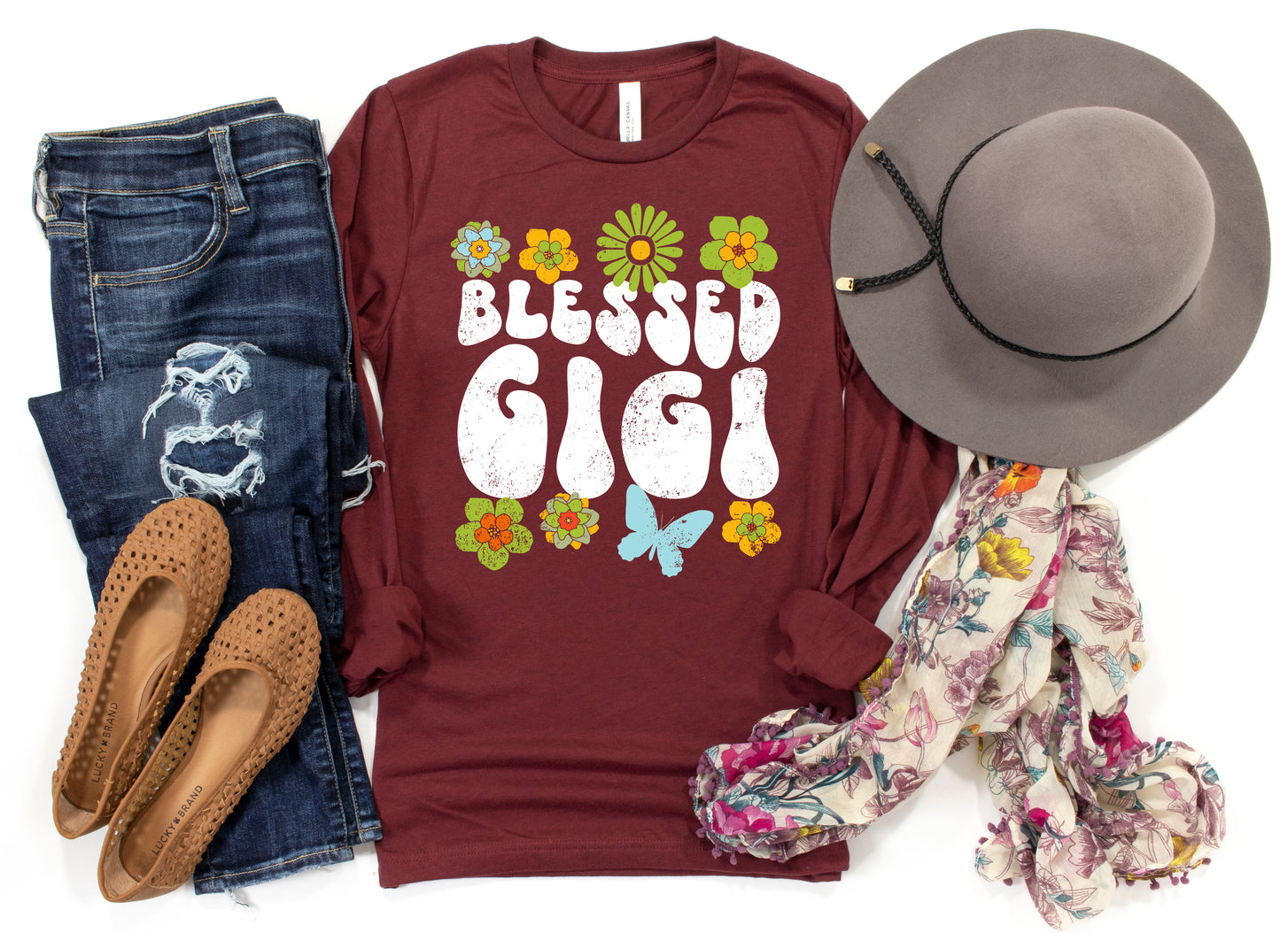 Blessed Gigi Retro Flowers Shirt Long Sleeve | Long Sleeve Gigi Shirt