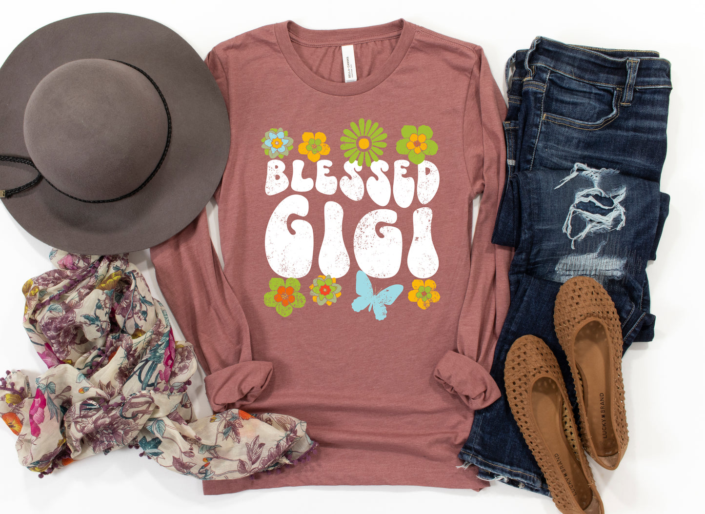 Blessed Gigi Retro Flowers Shirt Long Sleeve | Long Sleeve Gigi Shirt