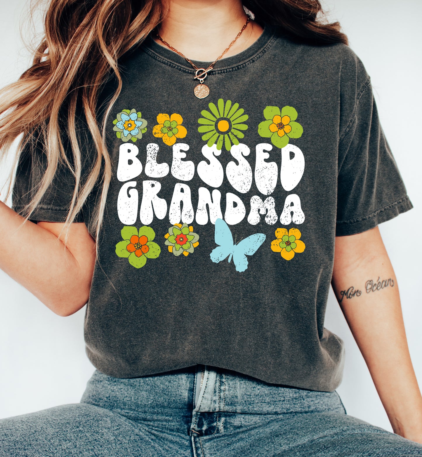 Blessed Grandma Retro Flowers Shirt | Comfort Colors Vintage Style Grandma Shirt