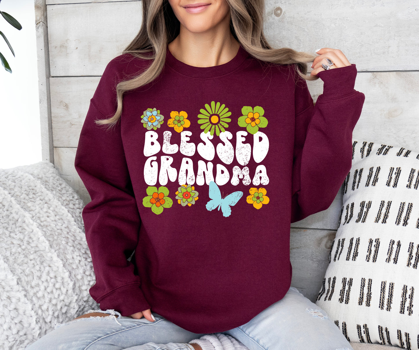 Blessed Grandma Retro Flowers Sweatshirt | Grandma Sweatshirt