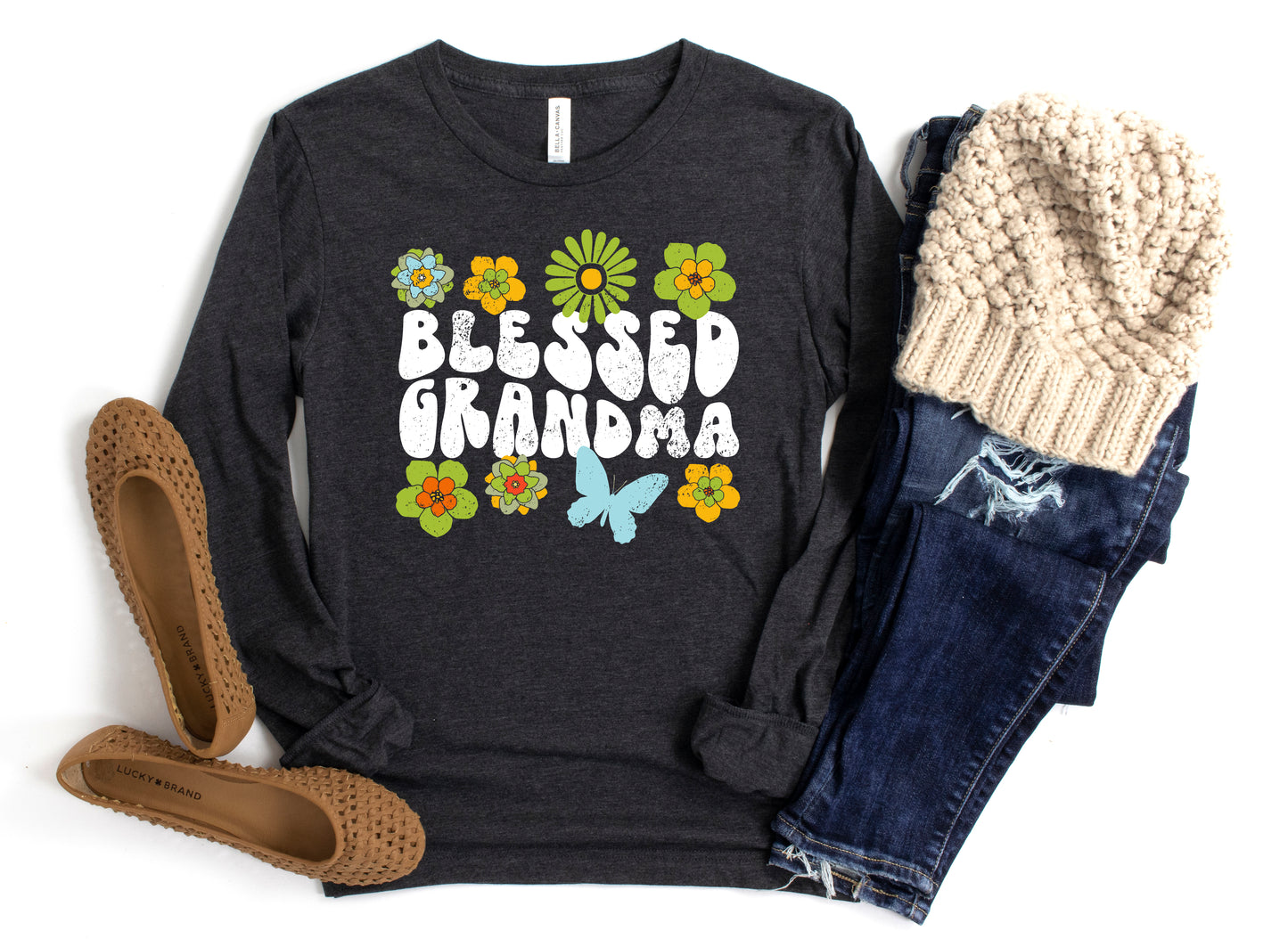 Blessed Grandma Retro Flowers Long Sleeve | Long Sleeve Grandma Shirt
