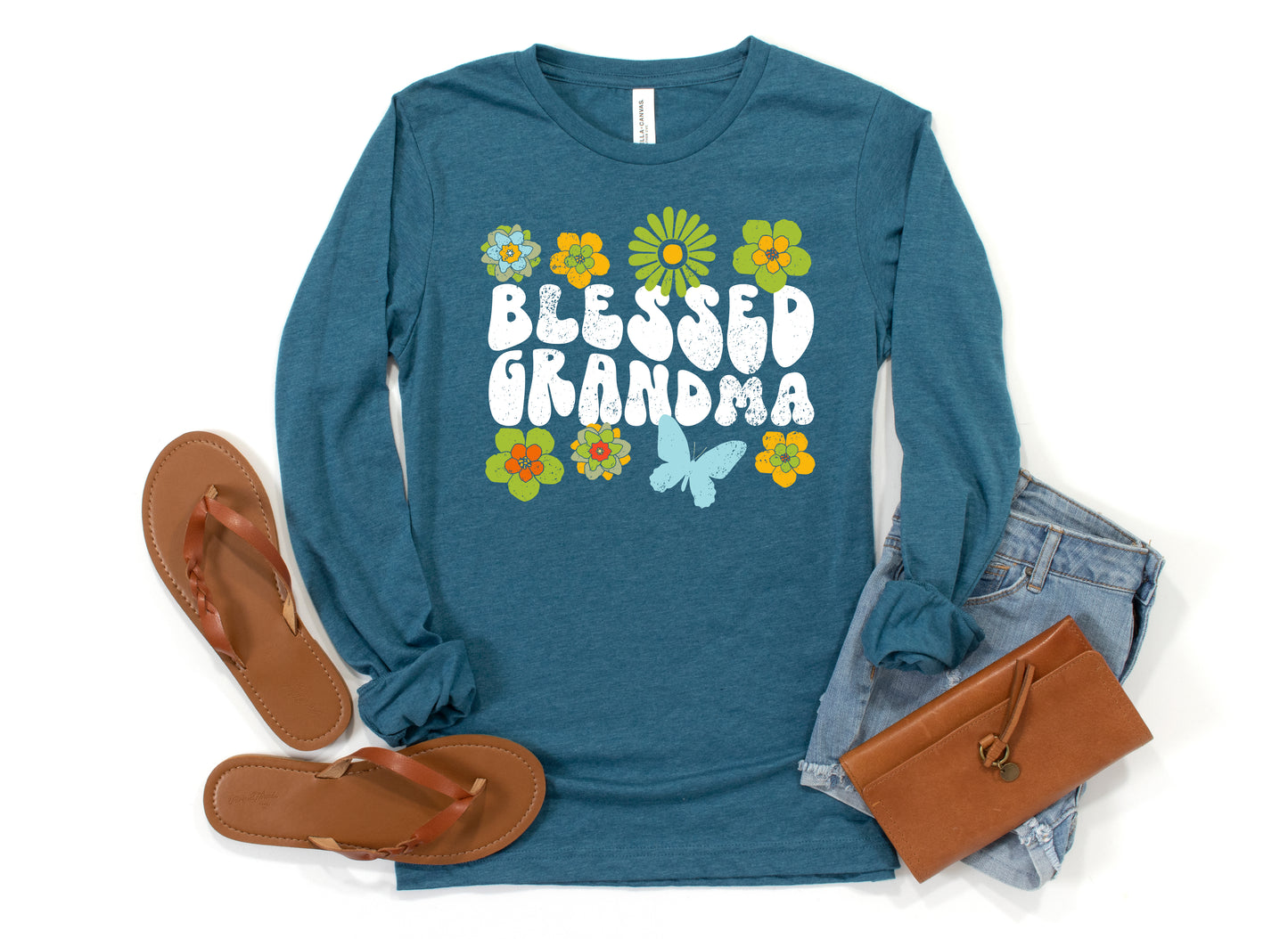 Blessed Grandma Retro Flowers Long Sleeve | Long Sleeve Grandma Shirt