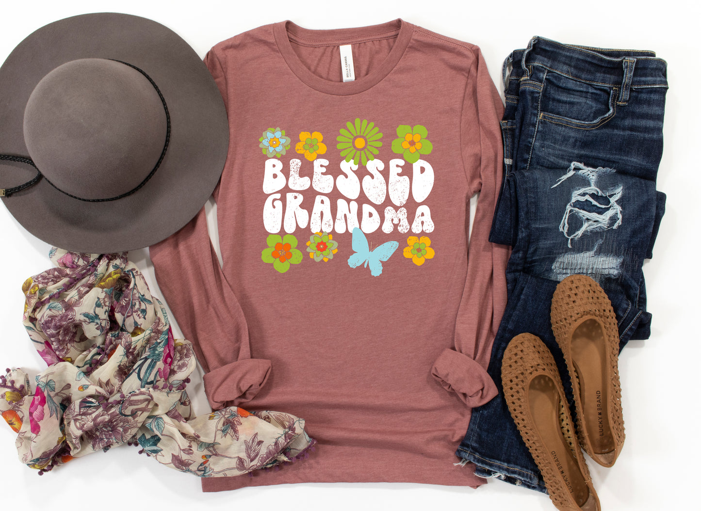 Blessed Grandma Retro Flowers Long Sleeve | Long Sleeve Grandma Shirt
