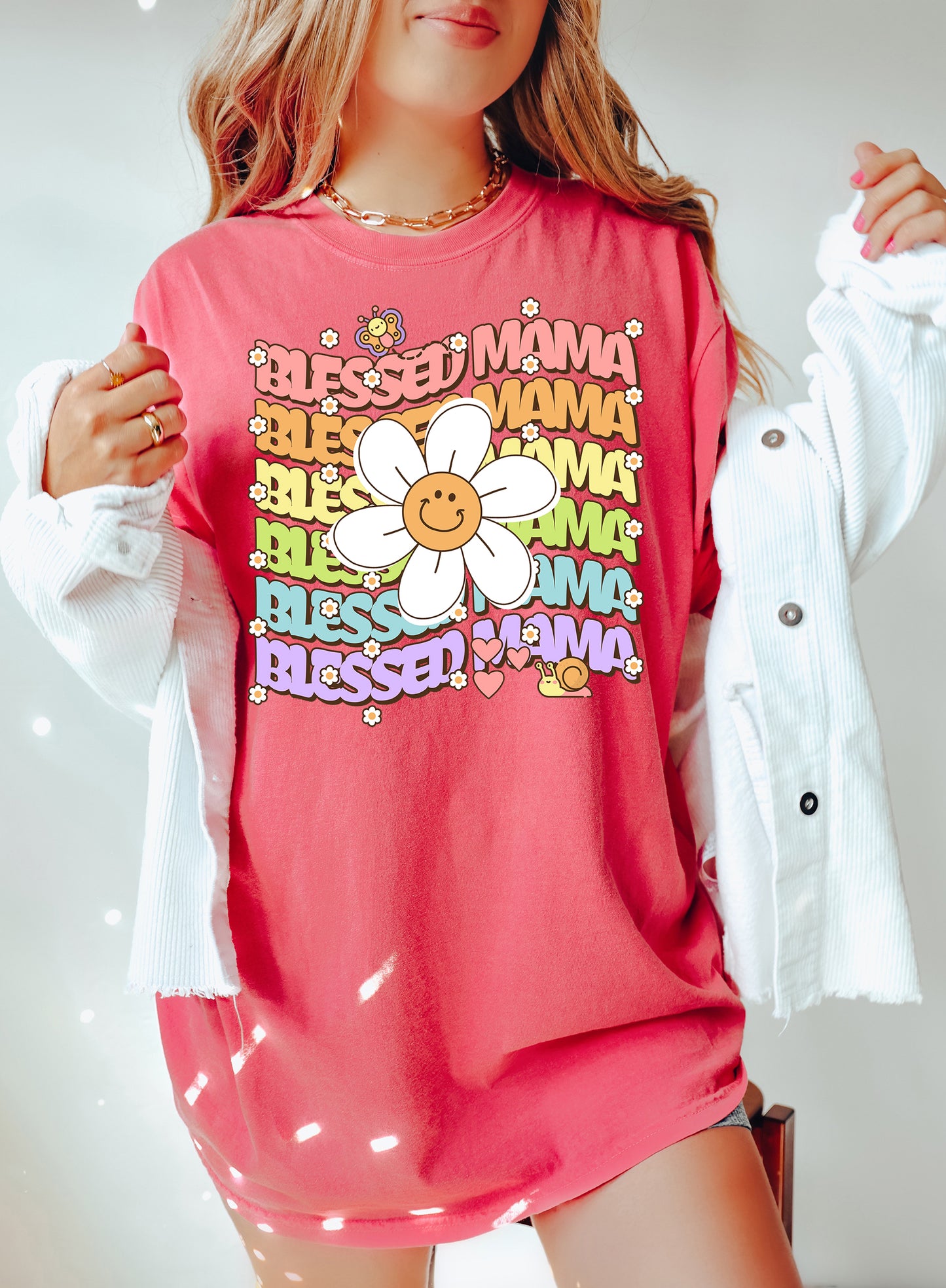 Blessed Mama Retro Daisy Shirt | Comfort Colors Vintage Style Mom Shirt