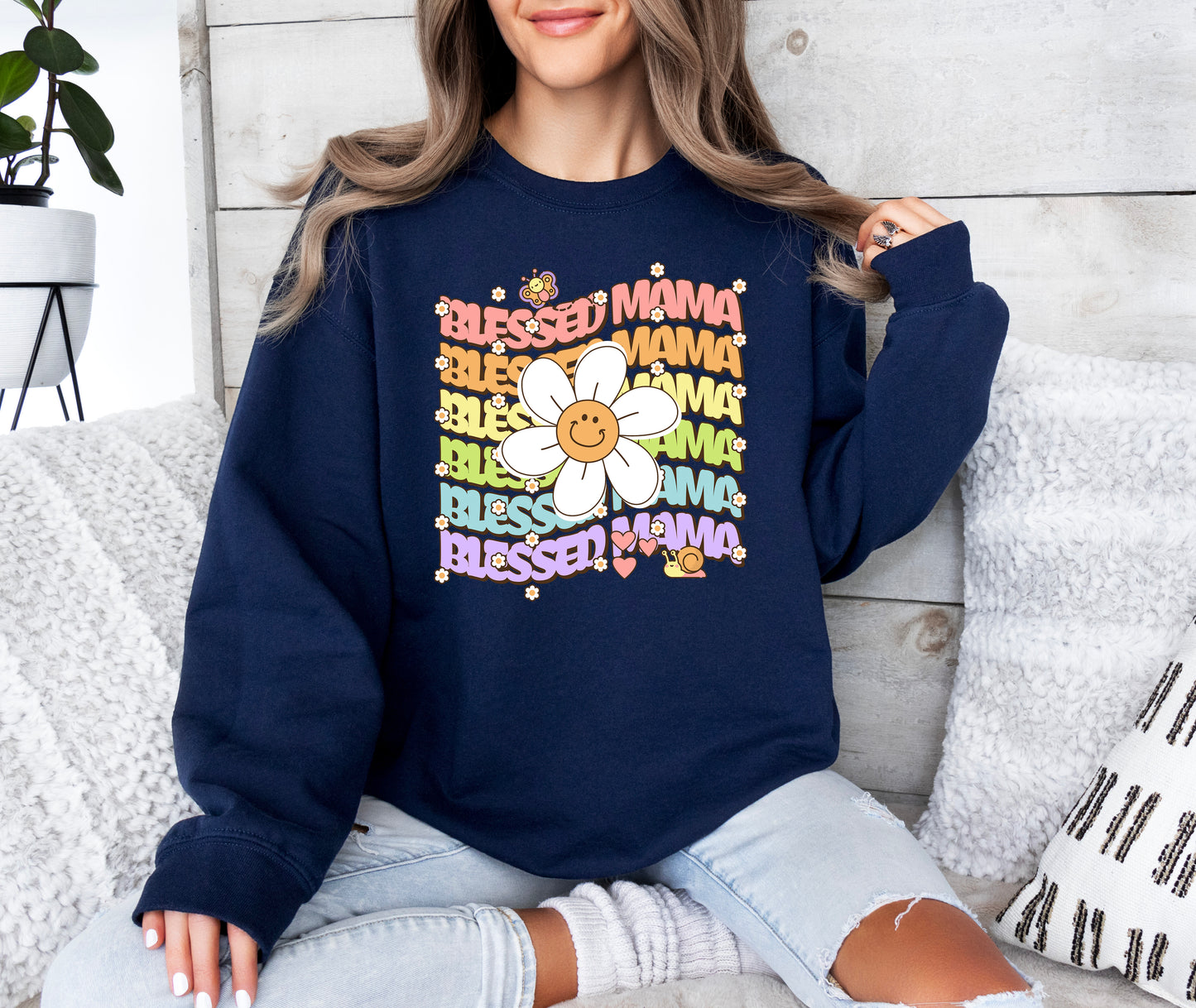 Blessed Mama Retro Daisy Sweatshirt | Mom Sweatshirt