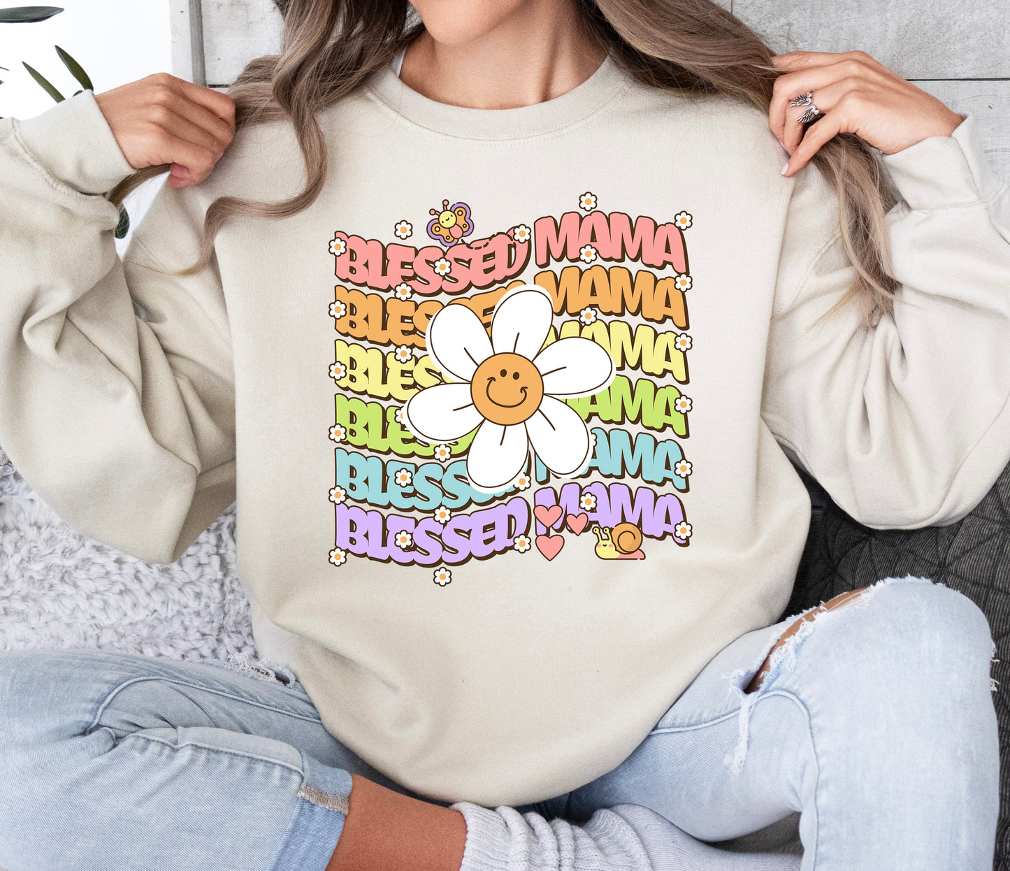 Blessed Mama Retro Daisy Sweatshirt | Mom Sweatshirt