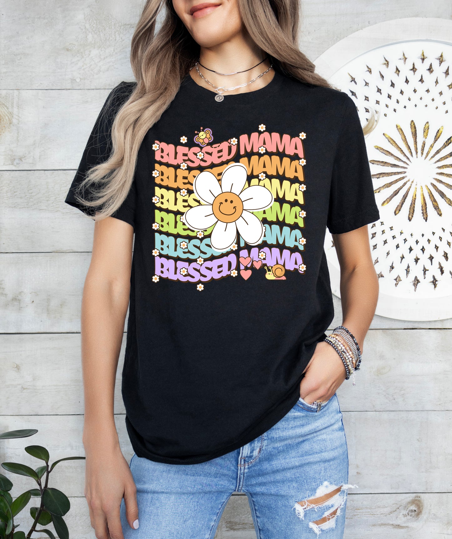 Blessed Mama Retro Daisy Shirt | Mom Shirt