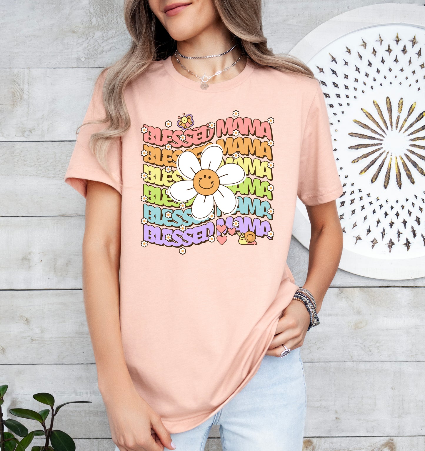 Blessed Mama Retro Daisy Shirt | Mom Shirt | Light Garment
