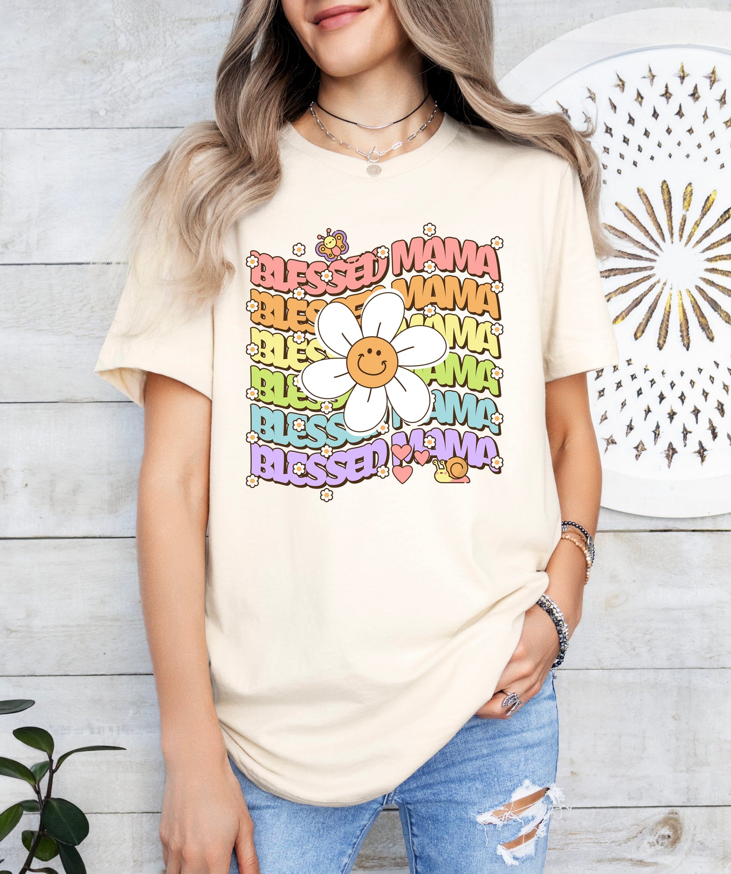 Blessed Mama Retro Daisy Shirt | Mom Shirt | Light Garment
