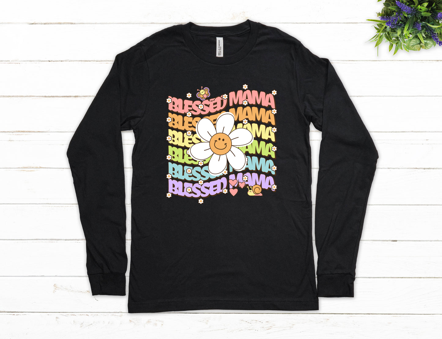 Blessed Mama Retro Daisy Shirt Long Sleeve | Long Sleeve Mom Shirt