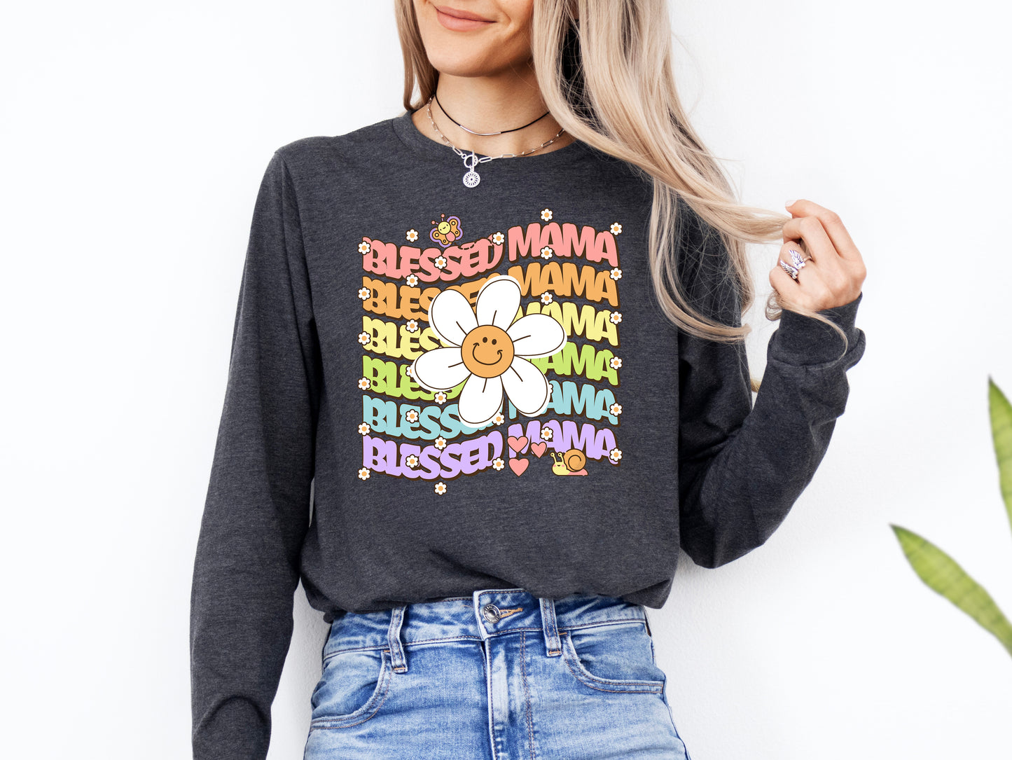 Blessed Mama Retro Daisy Shirt Long Sleeve | Long Sleeve Mom Shirt