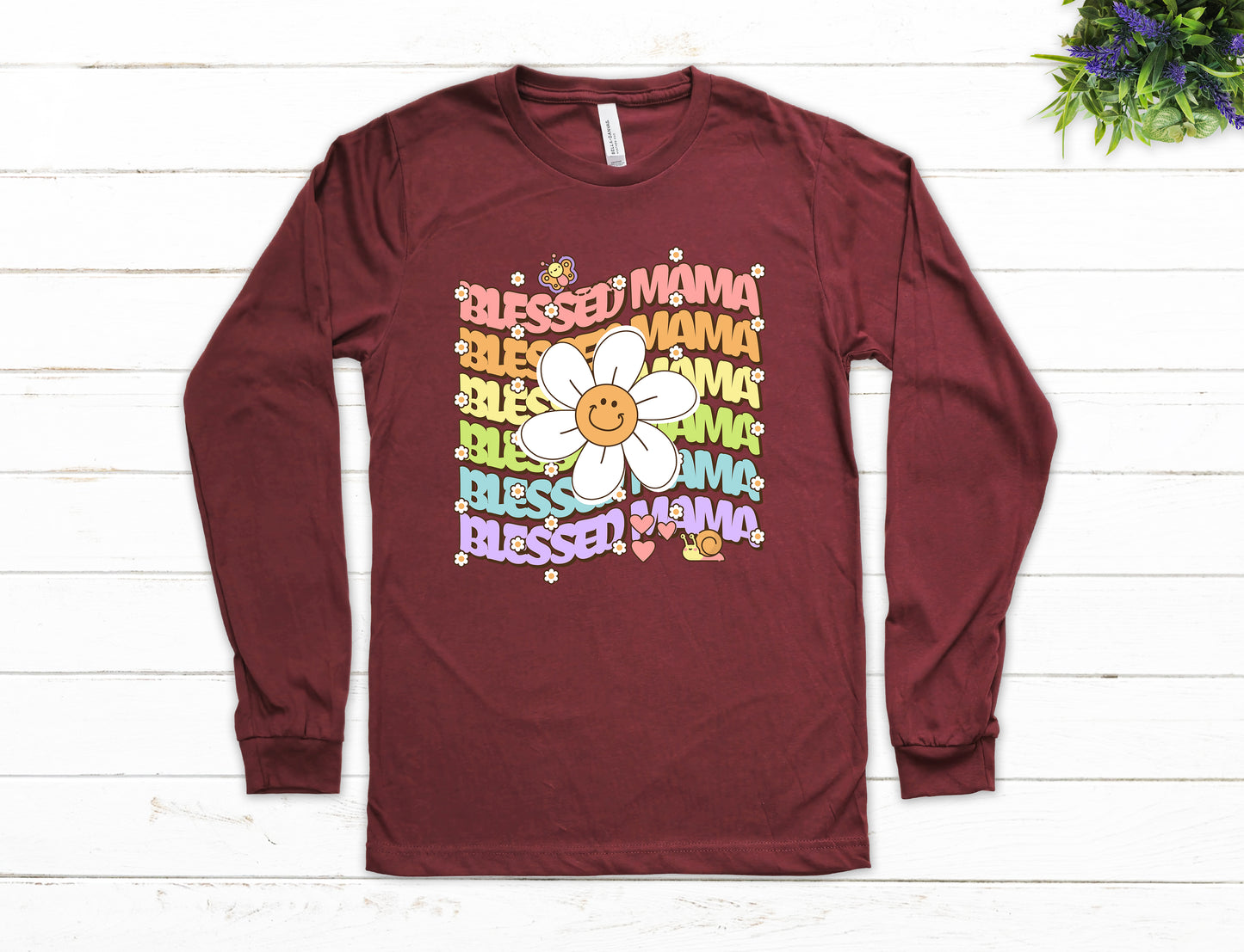 Blessed Mama Retro Daisy Shirt Long Sleeve | Long Sleeve Mom Shirt