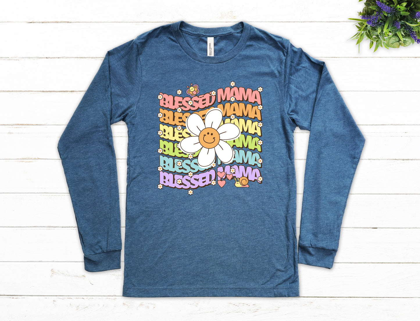 Blessed Mama Retro Daisy Shirt Long Sleeve | Long Sleeve Mom Shirt