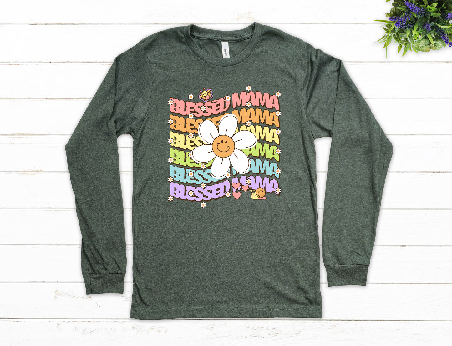 Blessed Mama Retro Daisy Shirt Long Sleeve | Long Sleeve Mom Shirt