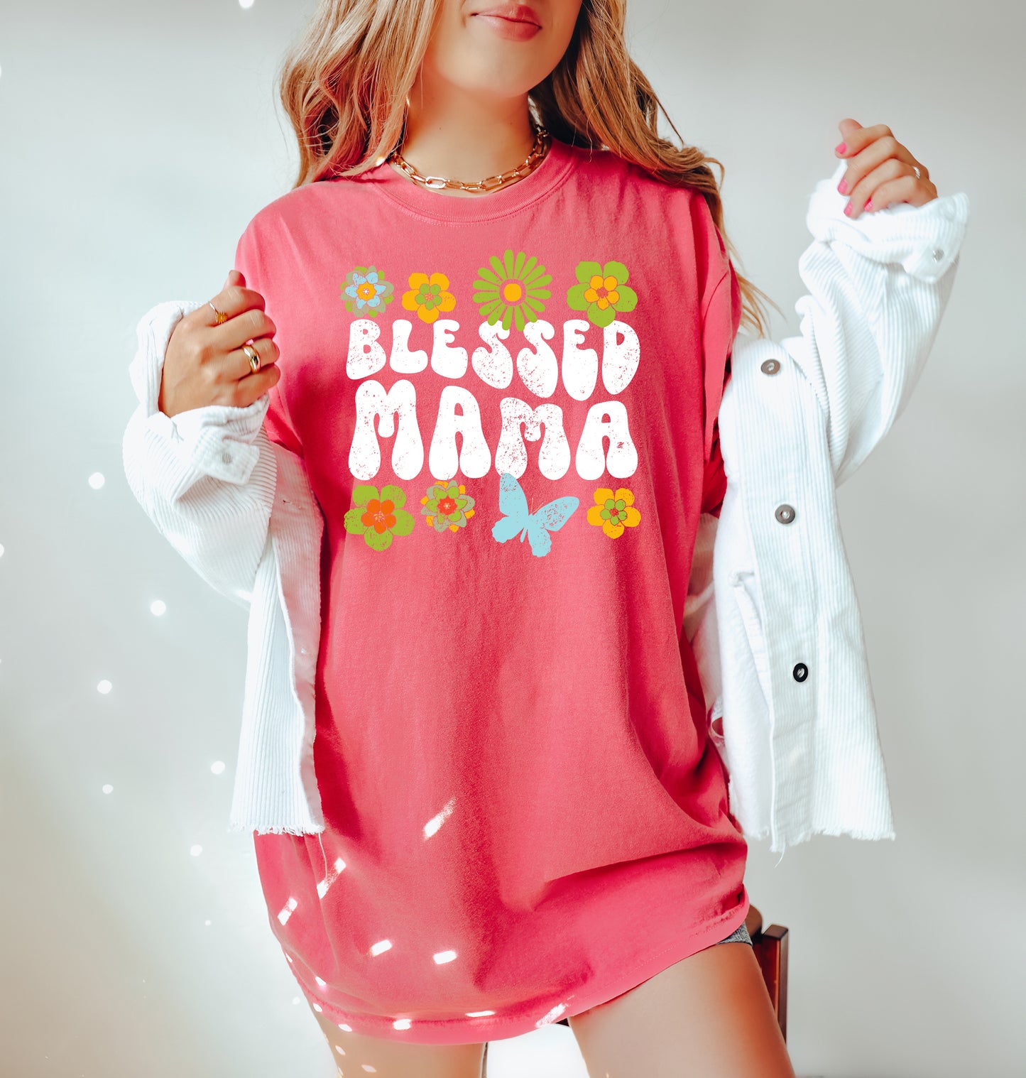 Blessed Mama Retro Flowers Shirt | Comfort Colors Vintage Style Mom Shirt