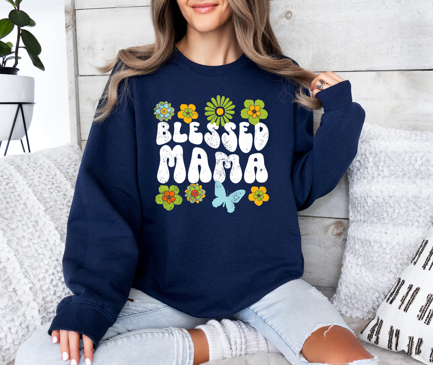 Blessed Mama Retro Flowers Sweatshirt | Mom Sweatshirt