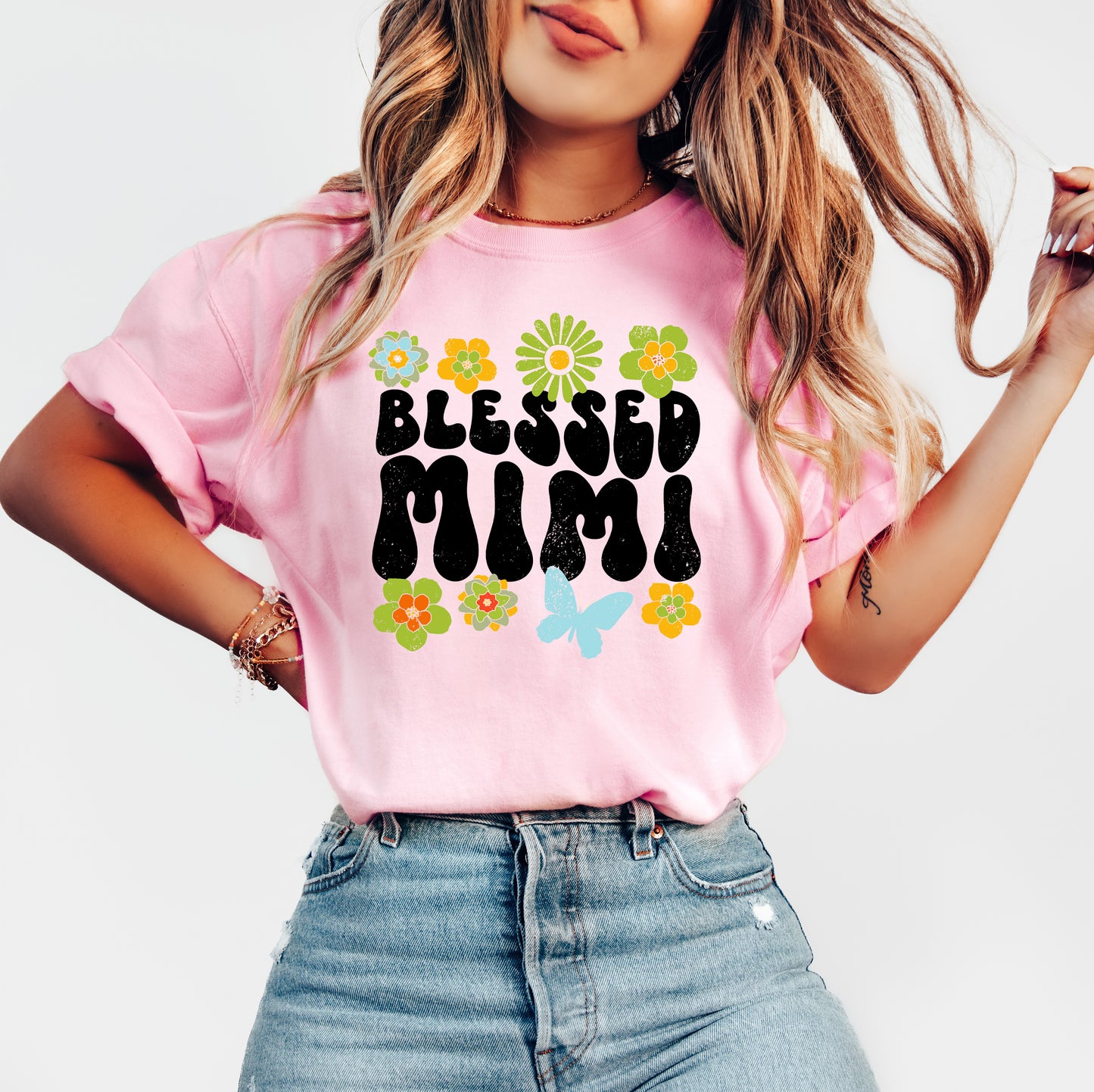 Blessed Mimi Retro Flowers Shirt | Comfort Colors Vintage Style Mimi Shirt