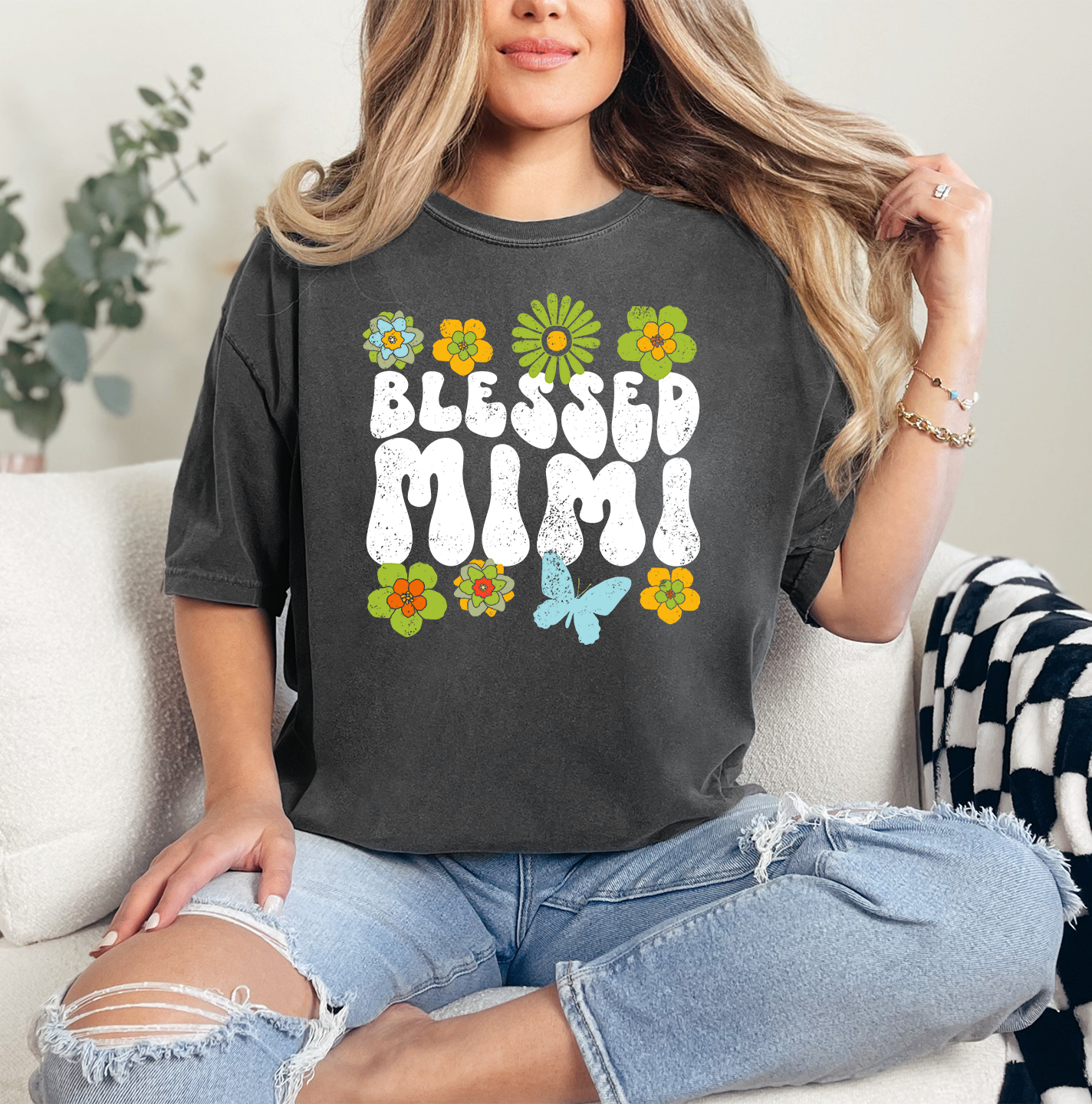 Blessed Mimi Retro Flowers Shirt | Comfort Colors Vintage Style Mimi Shirt