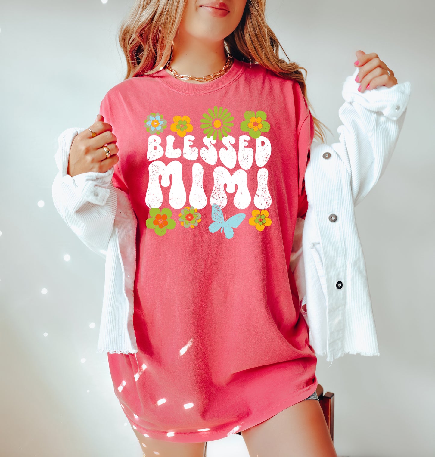 Blessed Mimi Retro Flowers Shirt | Comfort Colors Vintage Style Mimi Shirt