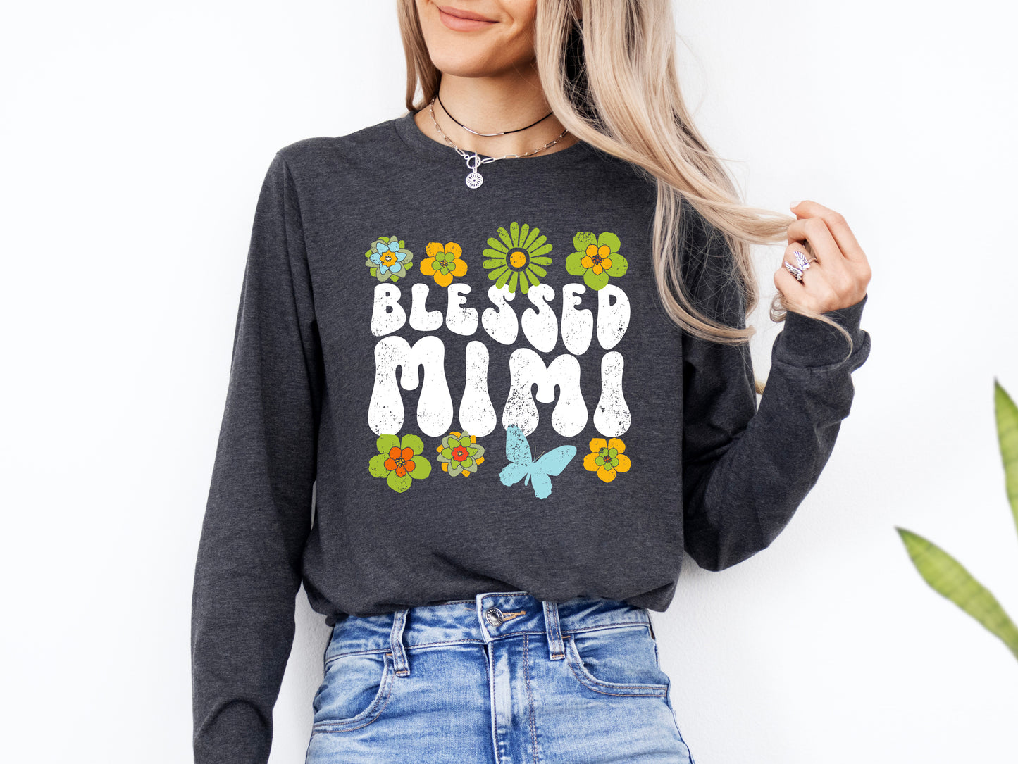 Blessed Mimi Retro Flowers Shirt Long Sleeve | Long Sleeve Mimi Shirt