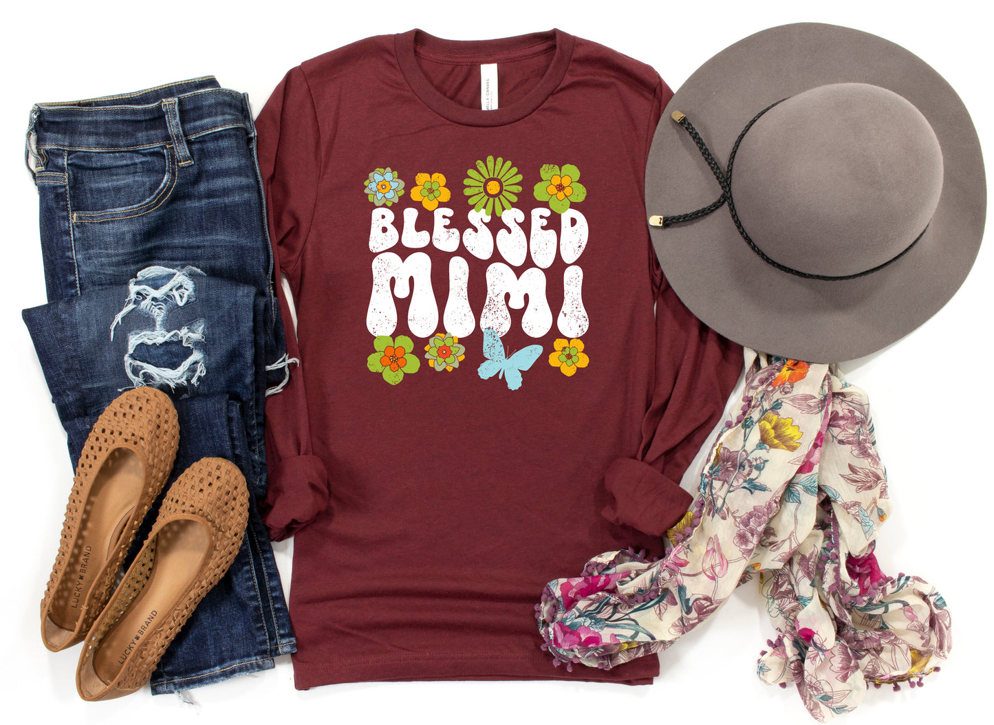 Blessed Mimi Retro Flowers Shirt Long Sleeve | Long Sleeve Mimi Shirt