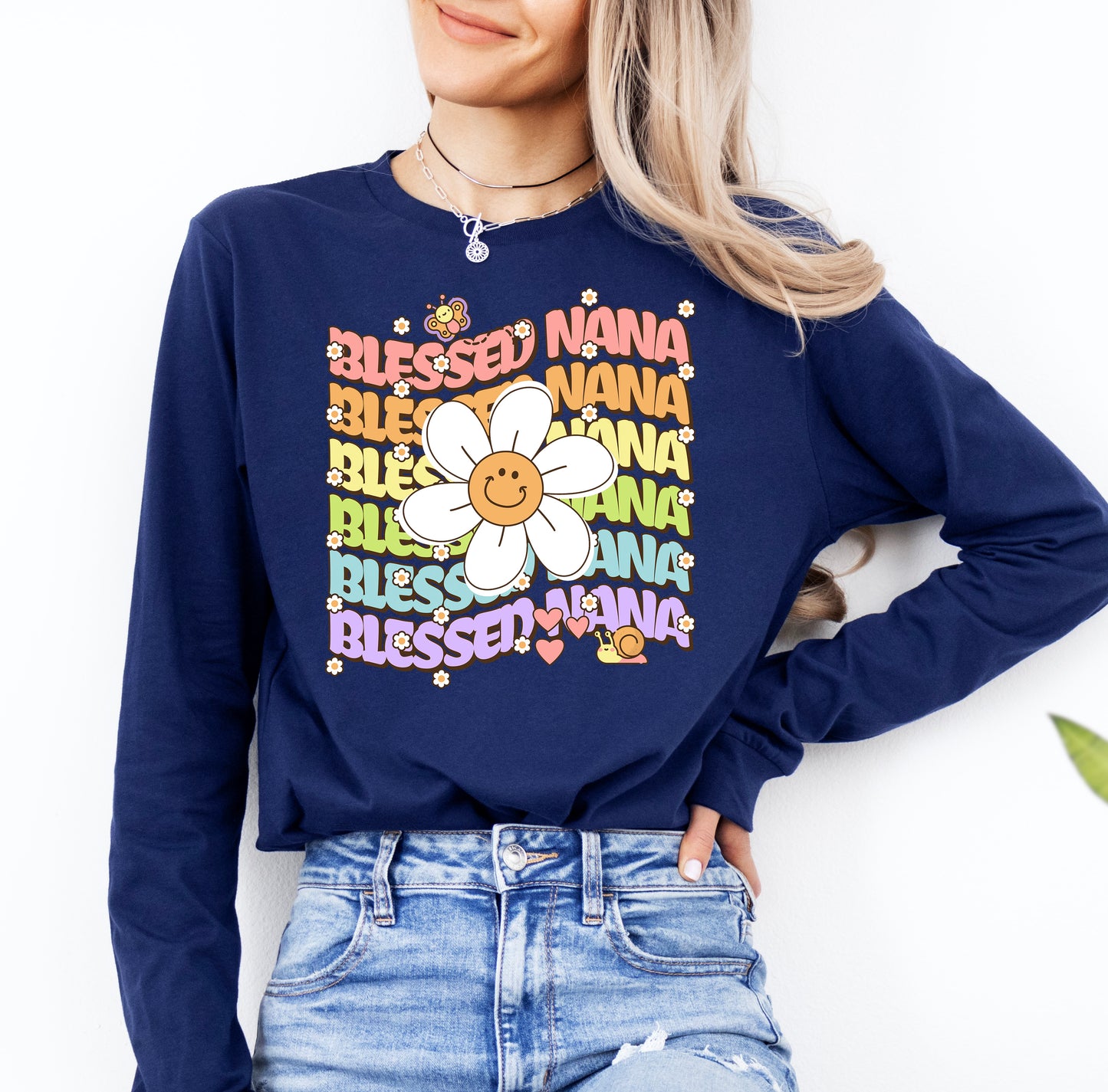 Blessed Nana Retro Daisy Shirt Long Sleeve | Long Sleeve Nana Shirt
