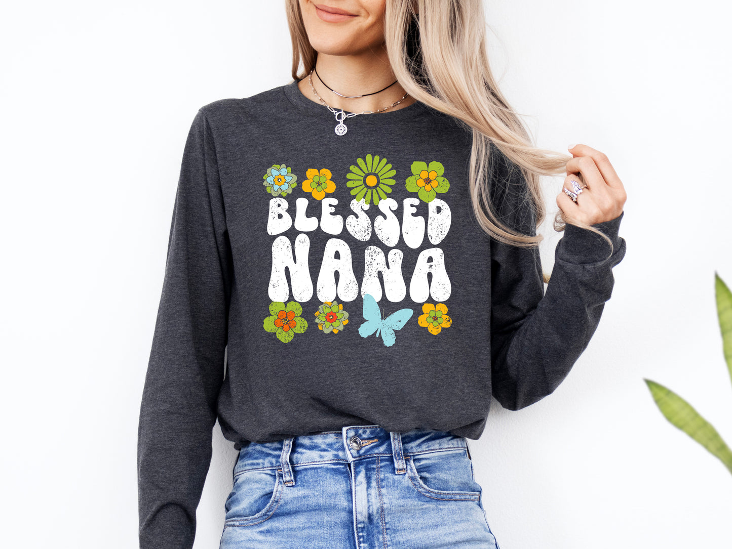 Blessed Nana Retro Flowers Shirt Long Sleeve | Long Sleeve Nana Shirt