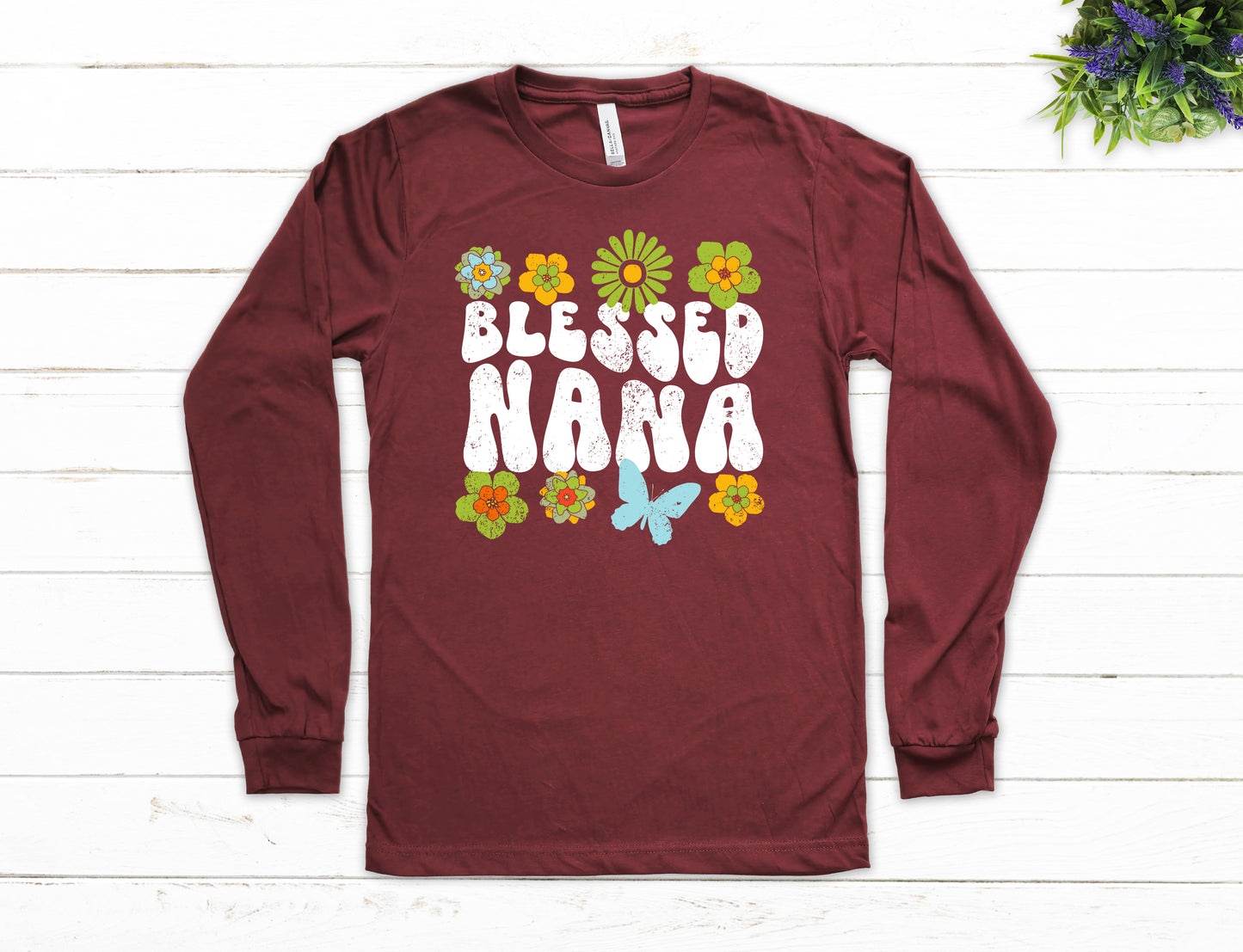 Blessed Nana Retro Flowers Shirt Long Sleeve | Long Sleeve Nana Shirt