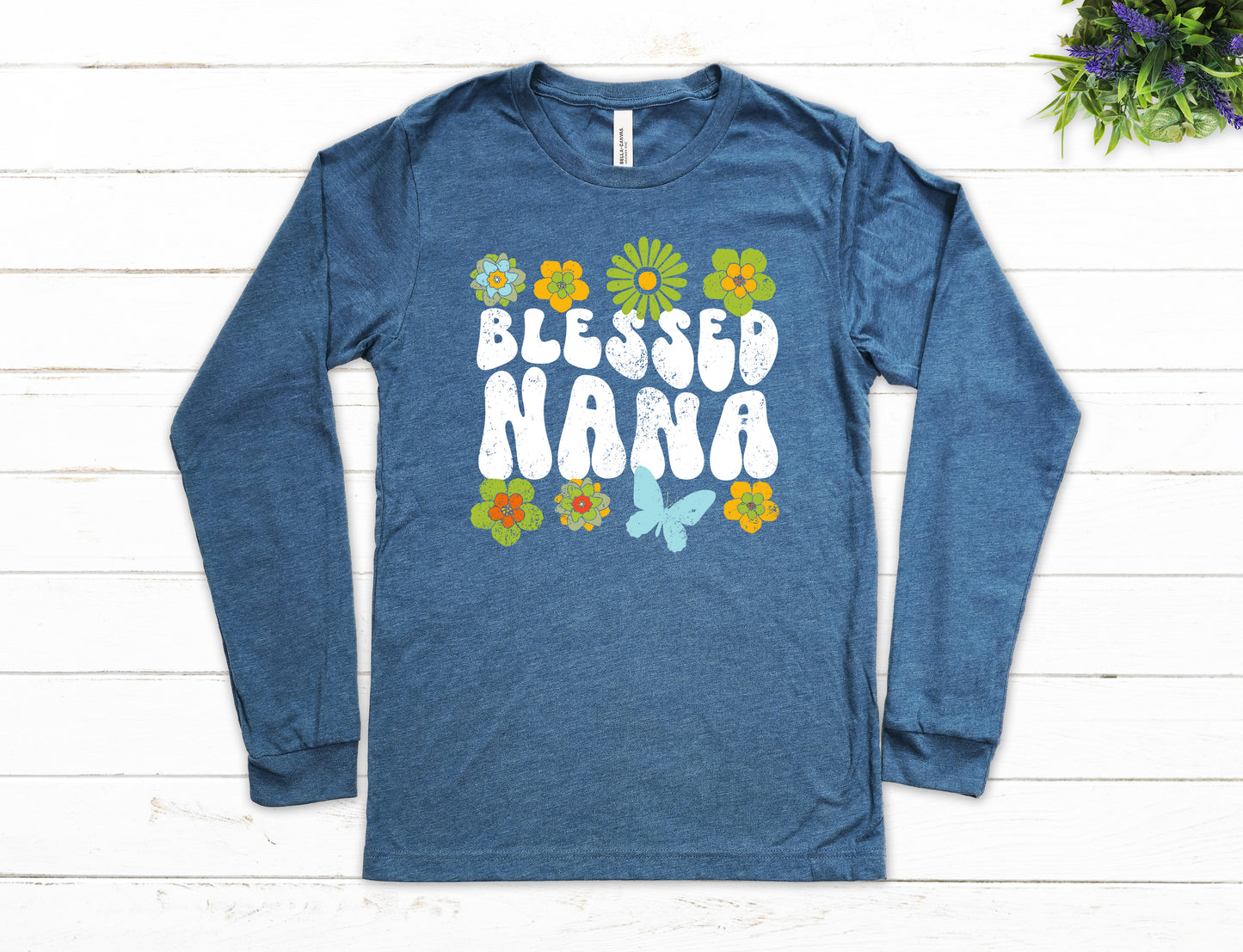 Blessed Nana Retro Flowers Shirt Long Sleeve | Long Sleeve Nana Shirt
