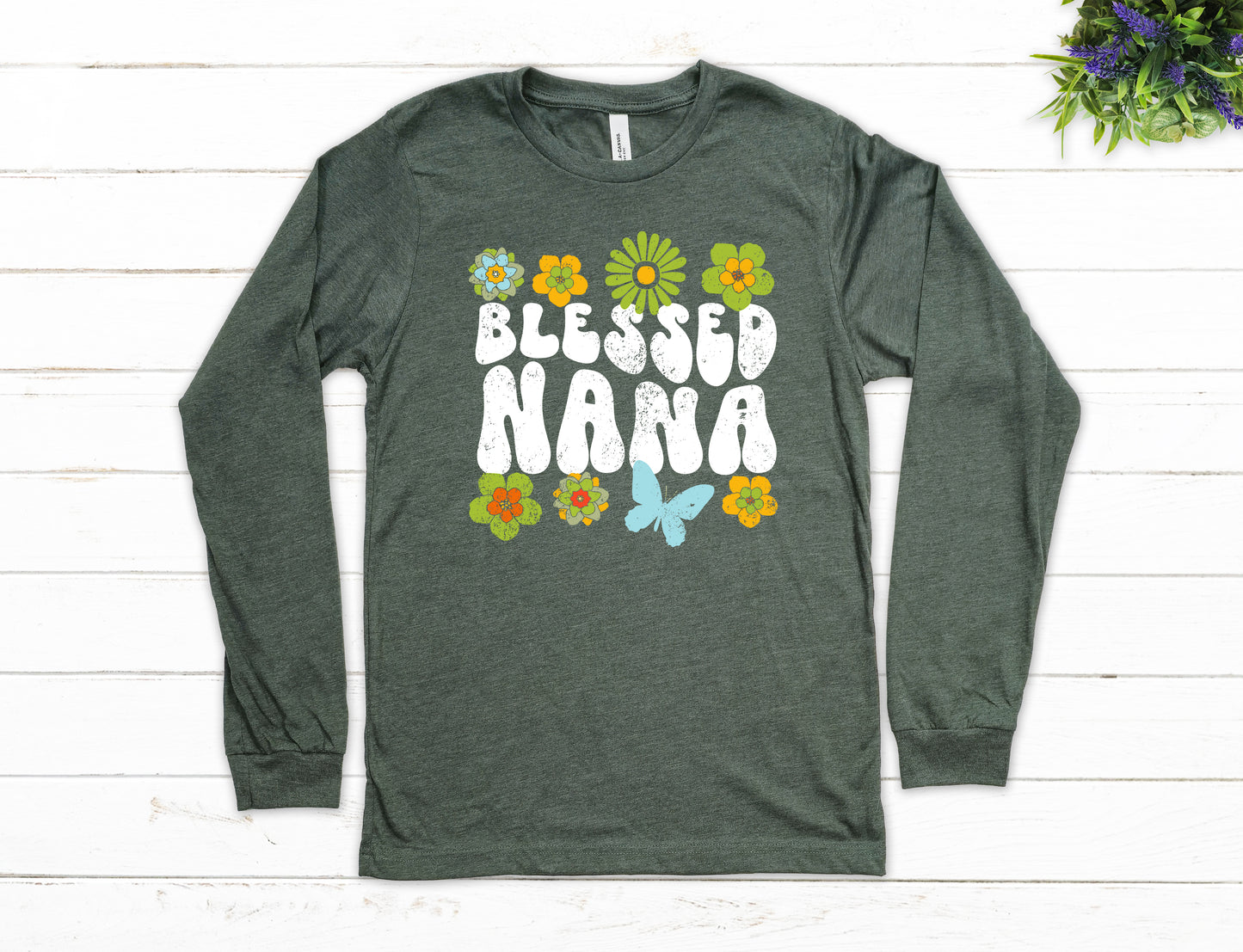 Blessed Nana Retro Flowers Shirt Long Sleeve | Long Sleeve Nana Shirt