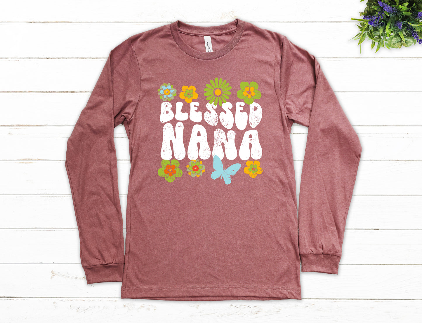Blessed Nana Retro Flowers Shirt Long Sleeve | Long Sleeve Nana Shirt